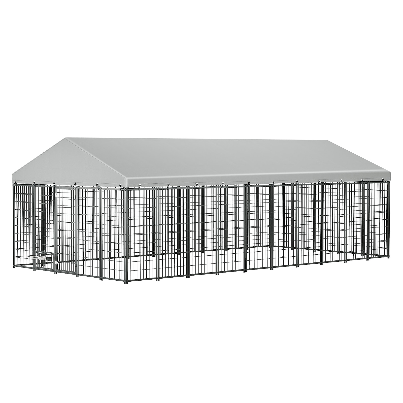 KTMBDW Large Dog Kennel with 2 Rotating Feeder Bowls - Outdoor Dog Enclosure with Roof -Heavy Duty Metal Dog Cage for Medium Large Dogs