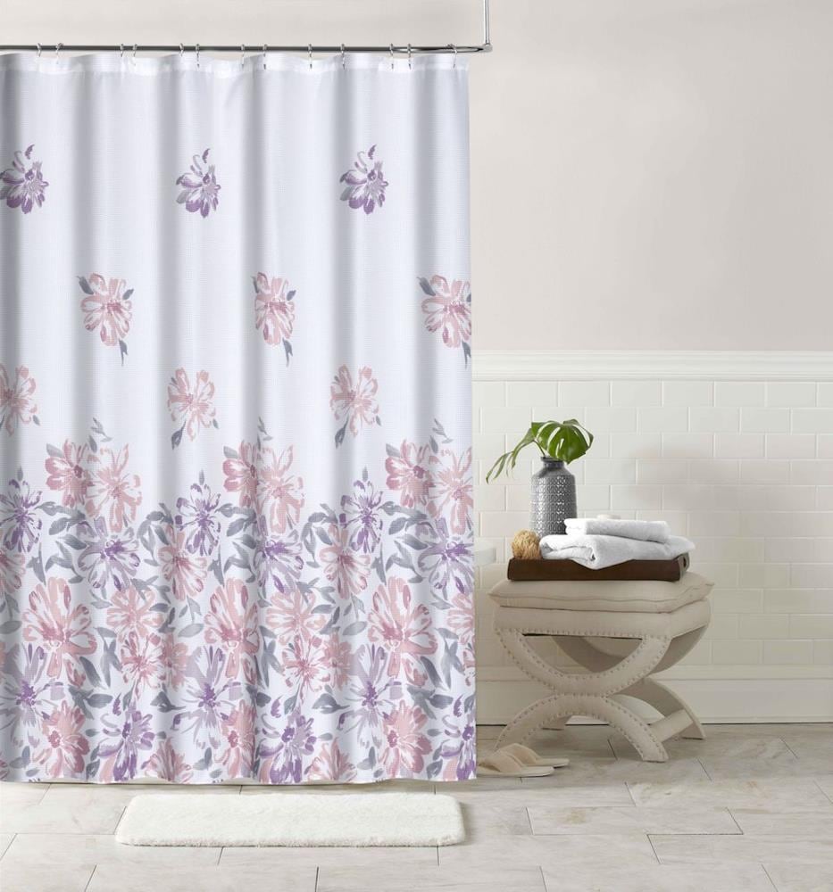 NEW 72" W X 72" L PINK & BLUE LARGE FLORAL THEMED FABRIC SHOWER CURTAIN 