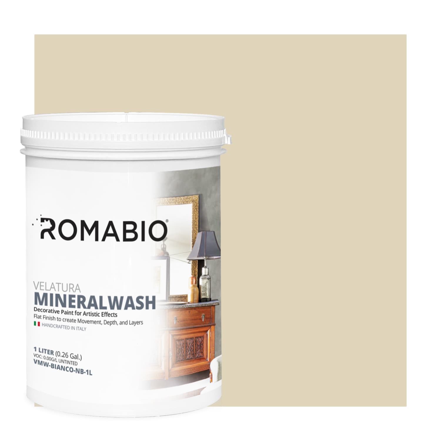 ROMABIO VMW-RIPOSO-NB-1L Flat Velatura Mineralwash Riposo Beige Lime Interior Paint Paint + Primer ( 1-quart )