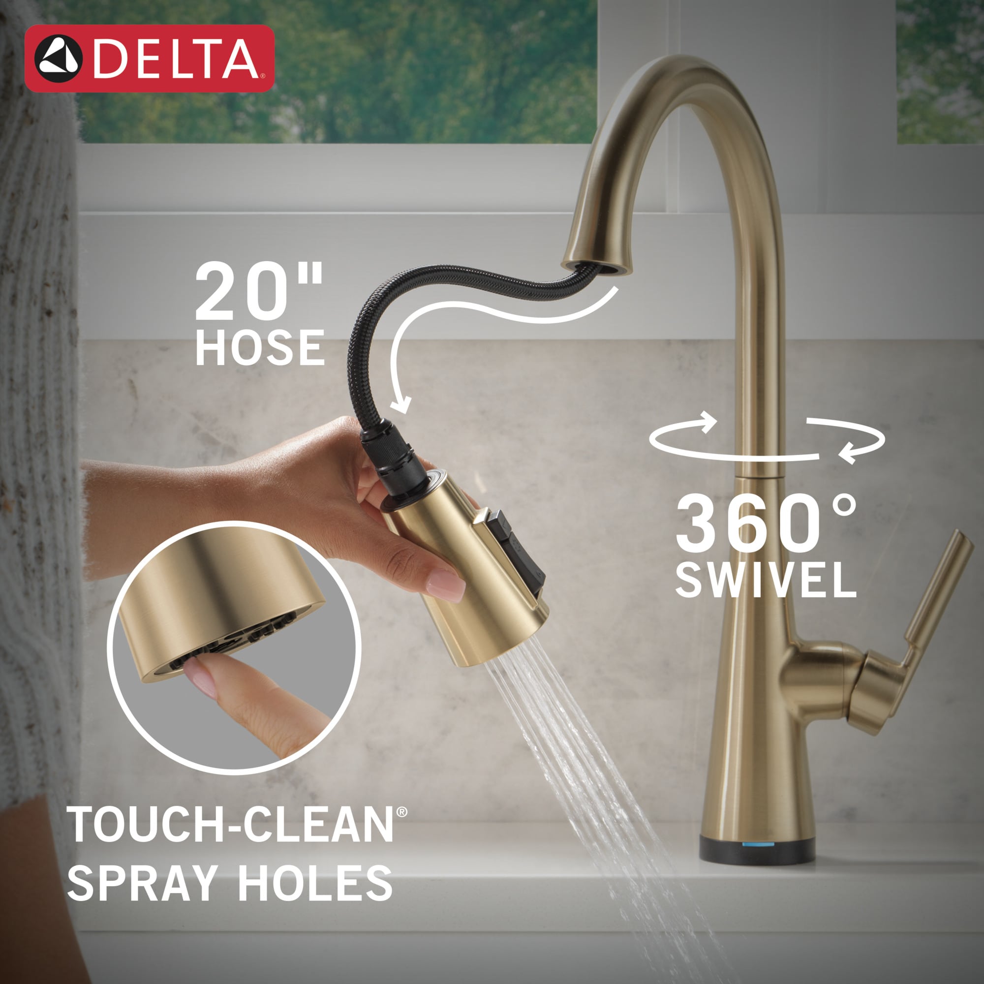 Delta Kylo Touch2O Champagne Double Handle Pull-down Touch-on 