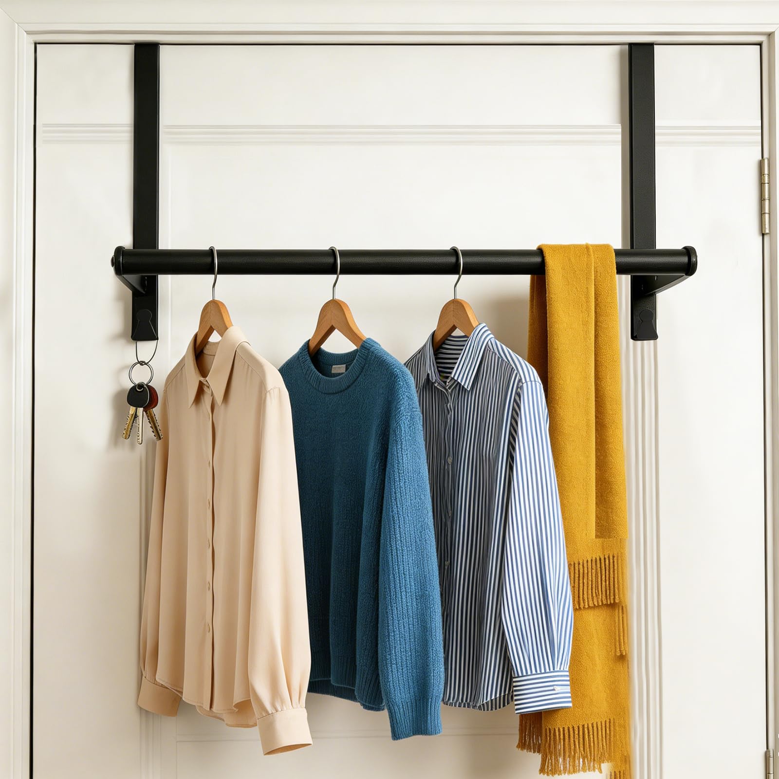 UUDULY  Over The Door Clothes Hanger Metal Rod with Two Hooks for Laundry Bedroom Bathroom Living Room Office Fits Doors Up to One Point Seven