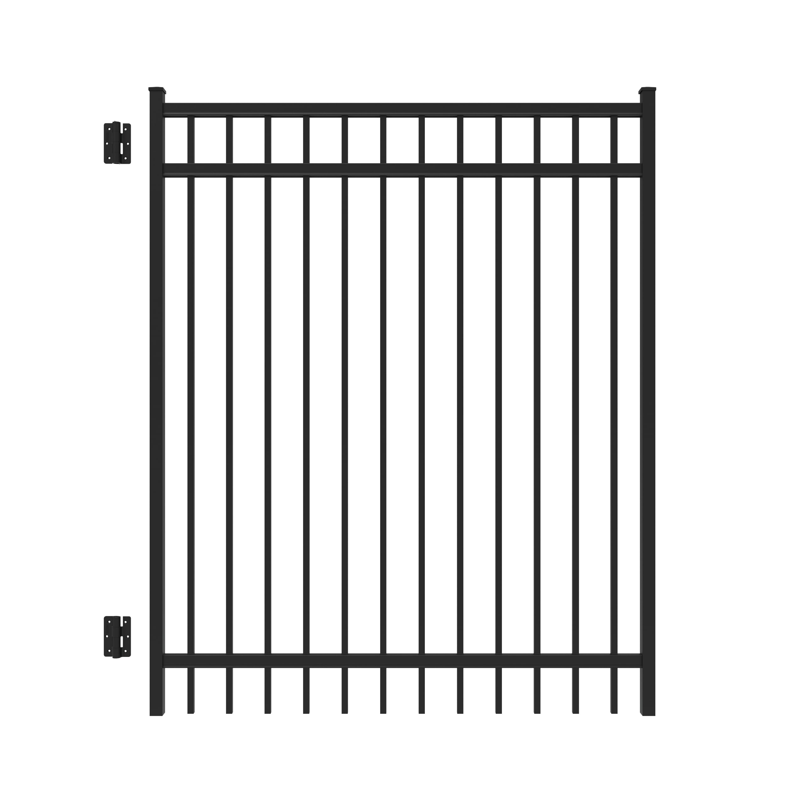 Freedom 73010325 New Haven 6-ft H x 5-ft W Black Aluminum Decorative Walk-thru Spaced picket Fence gate