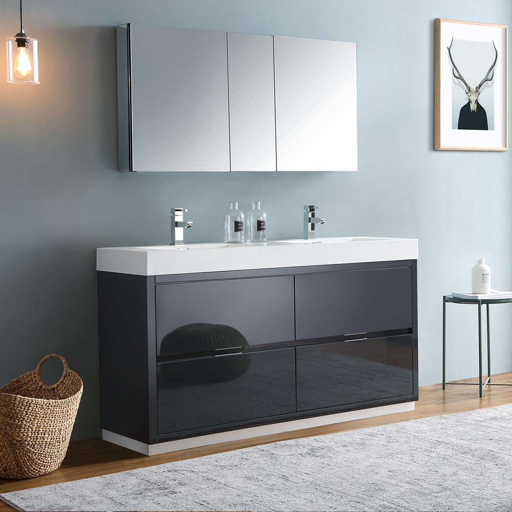 Black 39 Bathroom Vanity Storage Floating Single Sink Faux Slate