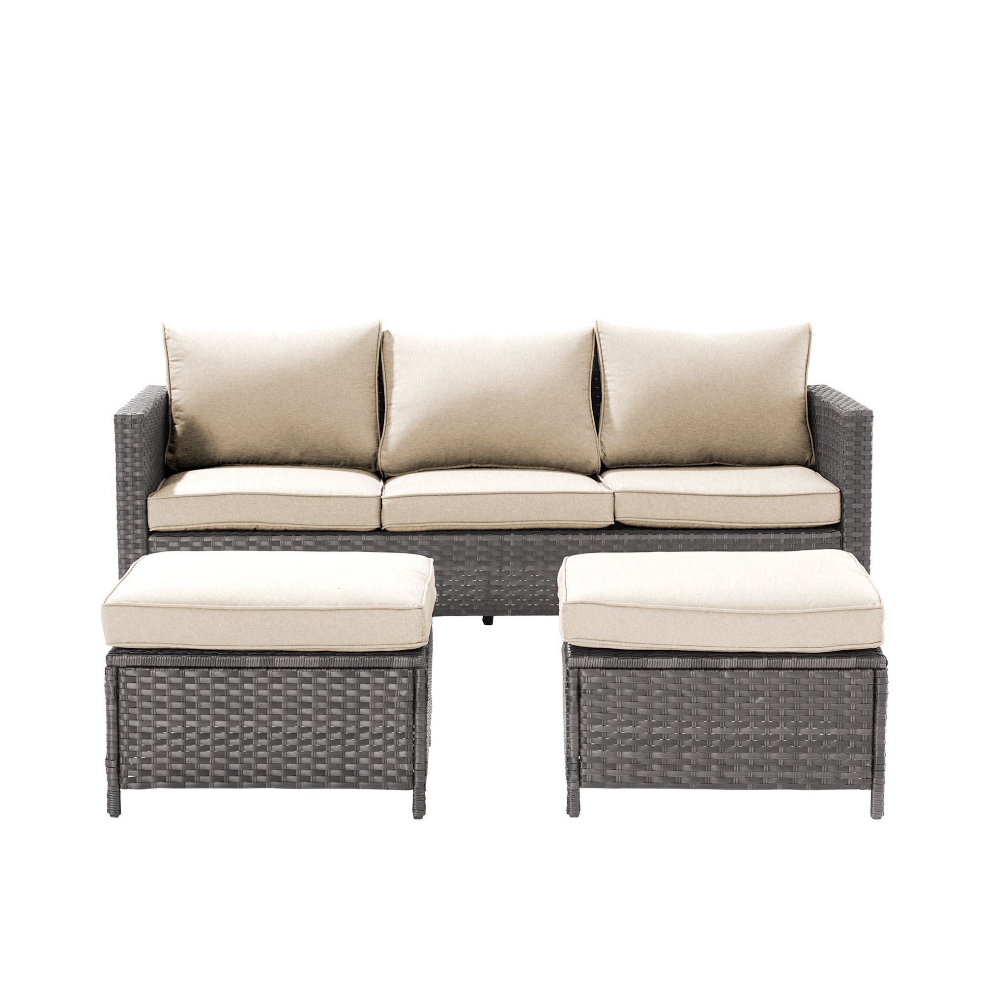 Sonkuki 3-Piece Wicker Patio Sofa Conversation Set with Tan Cushions SD ...