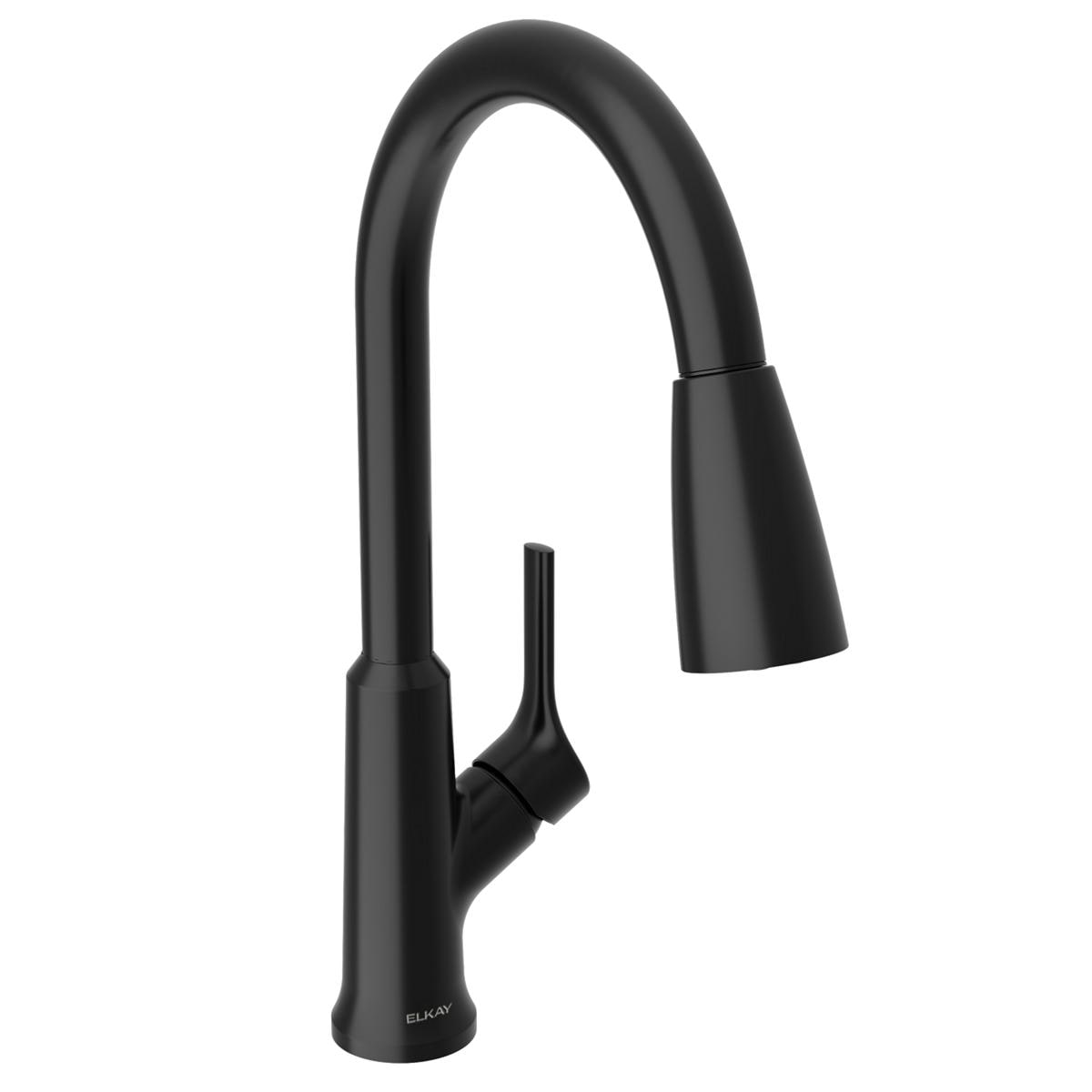 Elkay LWF1410MB Greenwood Matte Black Single Handle Deck-mount Pull-down Kitchen Faucet with Sprayer