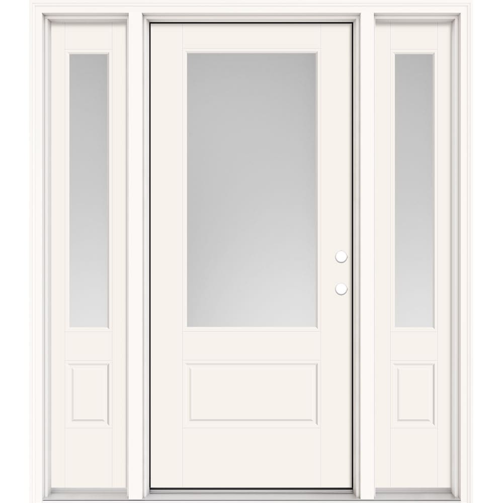 Masonite 630285 Performance Door System 64-in x 80-in x 4-9/16-in Fiberglass 3/4 lite Left-hand inswing Arctic White Painted Prehung Front Door with Sidelights with Brickmould Insulating core