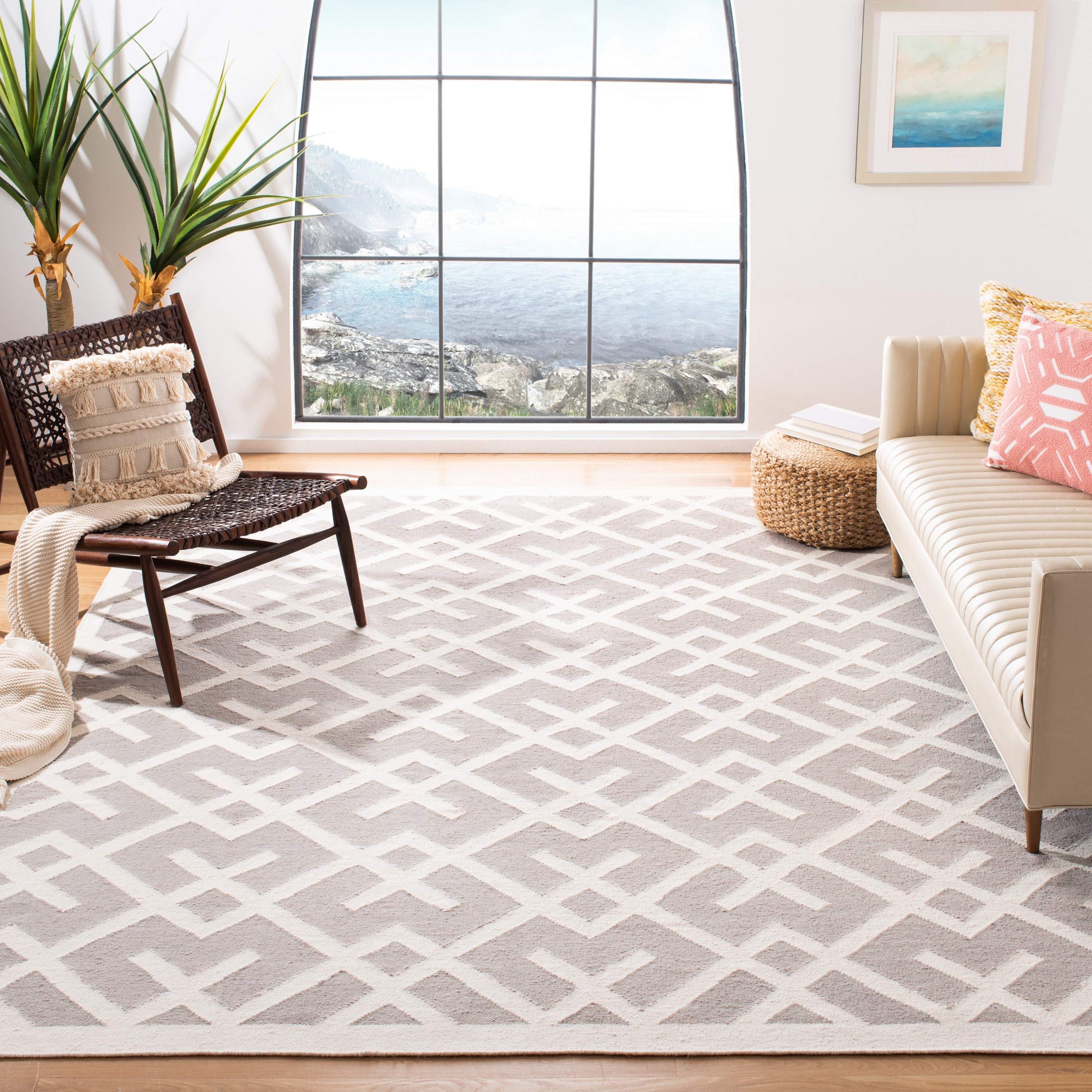 Safavieh DHU552G-10 Dhurries Cesa 10 x 14 (ft) Wool Gray/Ivory Rectangular Indoor Geometric Coastal Area rug