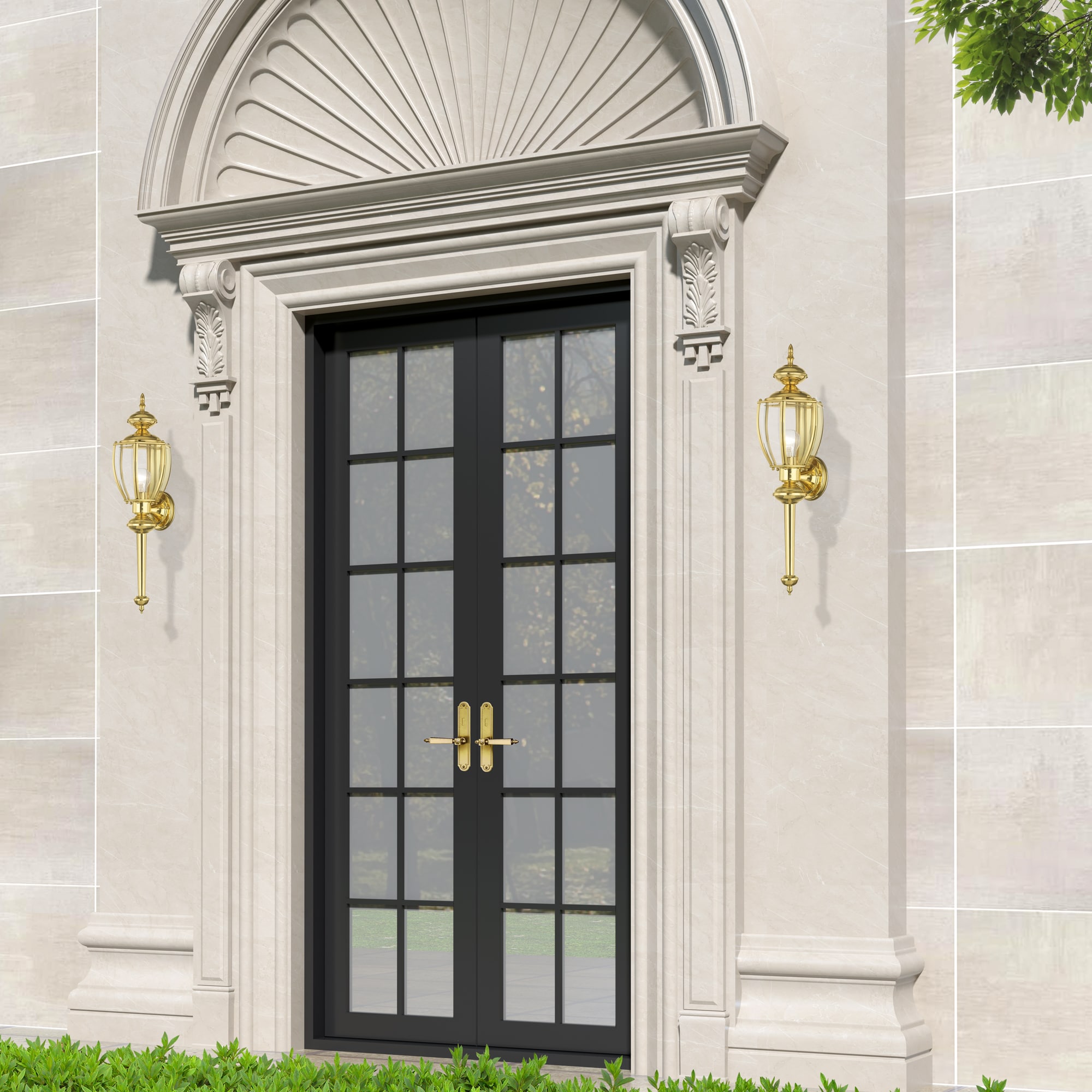 Elegant Polished Brass Outdoor Wall Lantern with Clear Beveled Glass