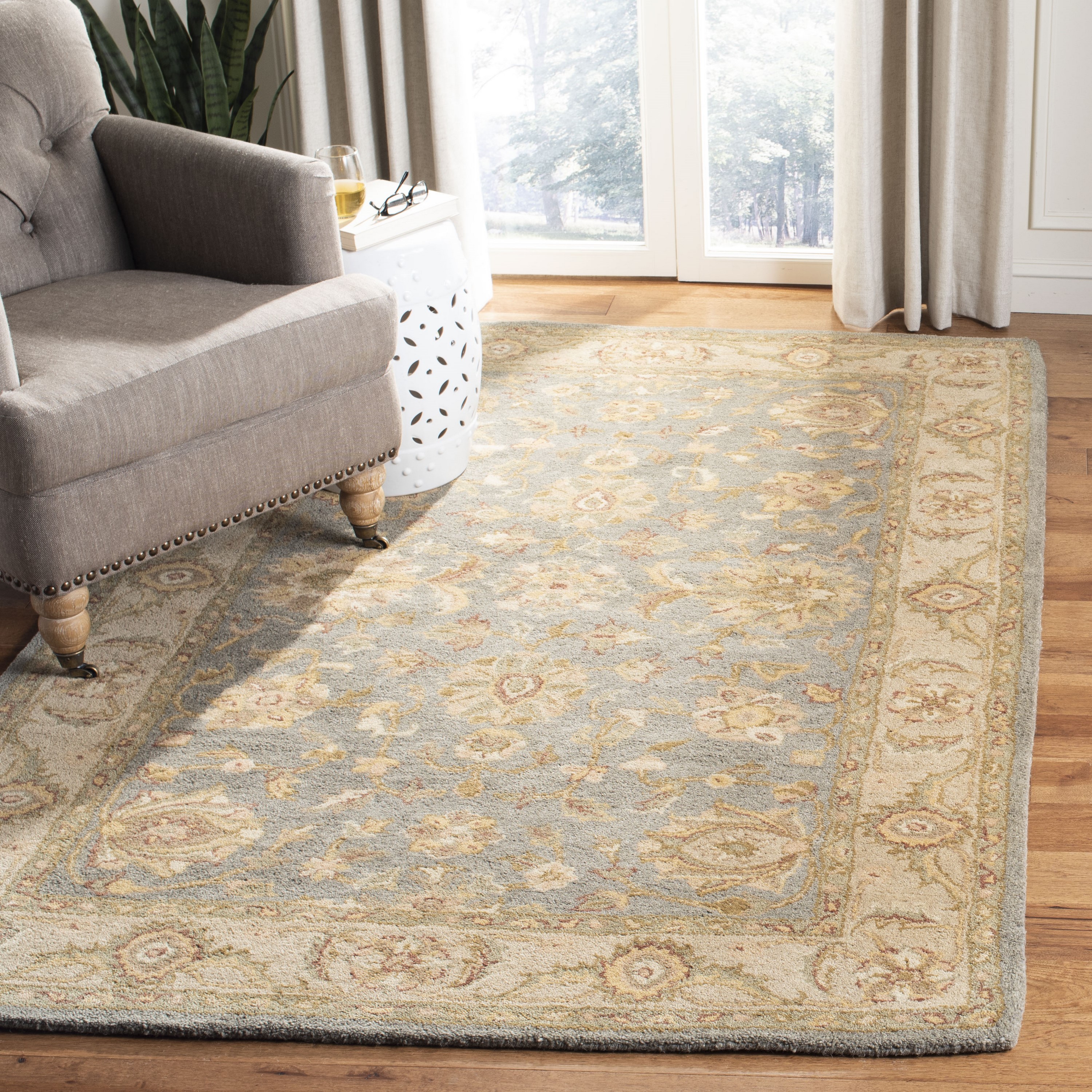 Safavieh Antiquity Gorevan 12 x 15 (ft) Tufted Wool Blue/Beige Rectangular Indoor Floral/Botanical Vintage Area rug