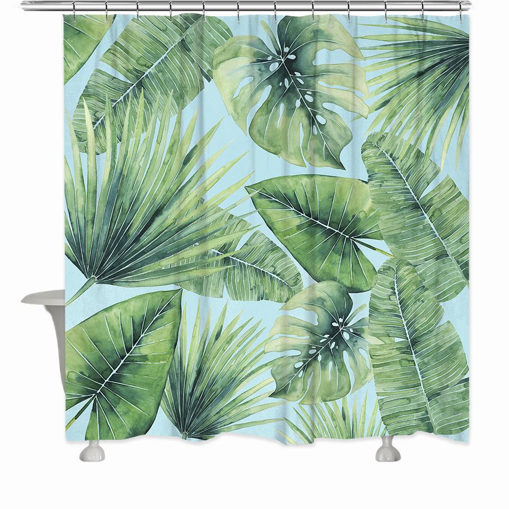 Laural Home PAR72SC Shower Curtains 71-in W x 72-in L Tropical Palm Tree Leaves Floral Polyester Shower Curtain