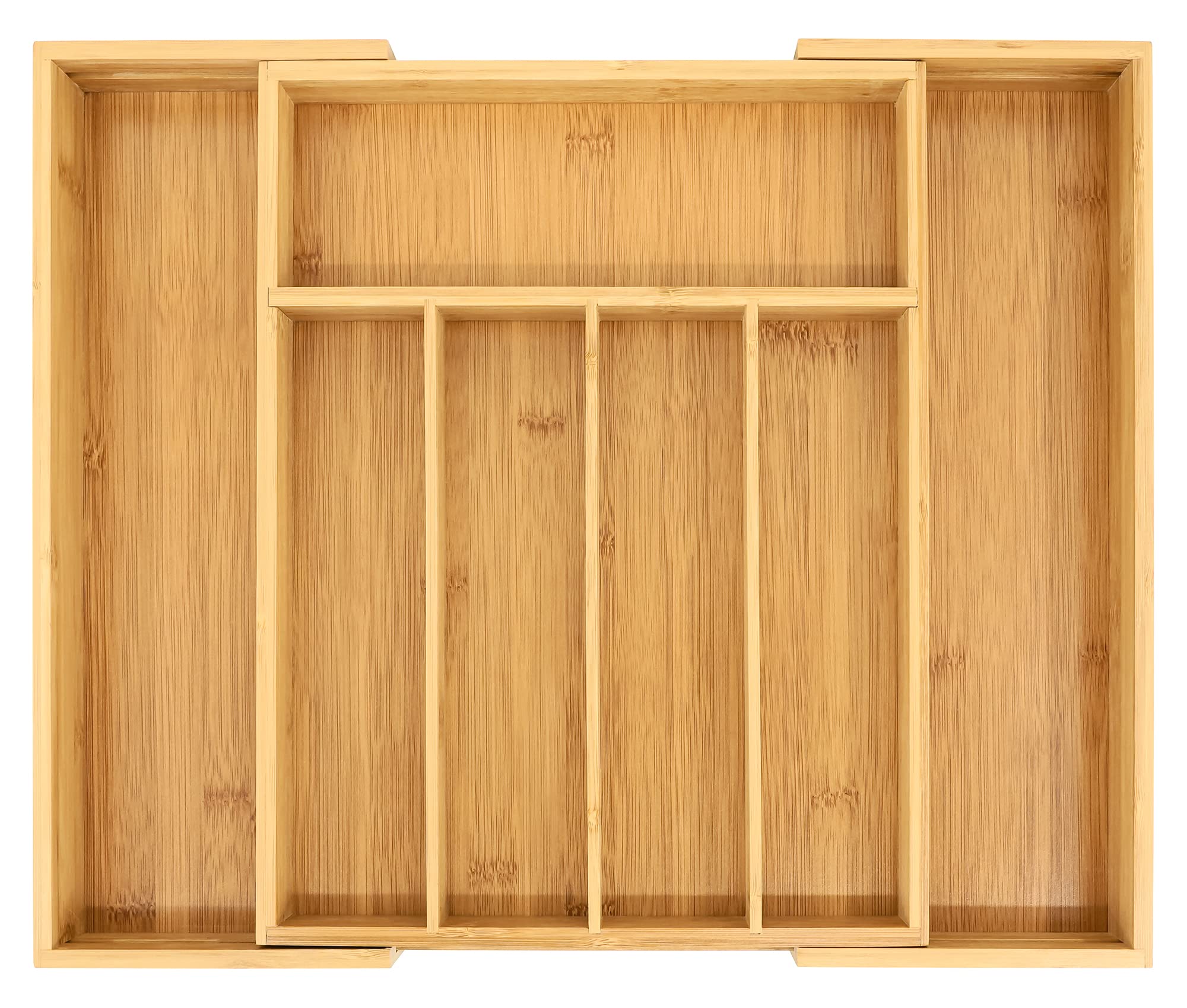 KIWDZFU  Bamboo Expandable Drawer Organizer Medium Adjustable Cutlery Tray with Dividers for Kitchen Utensils Silverware Storage Compartments