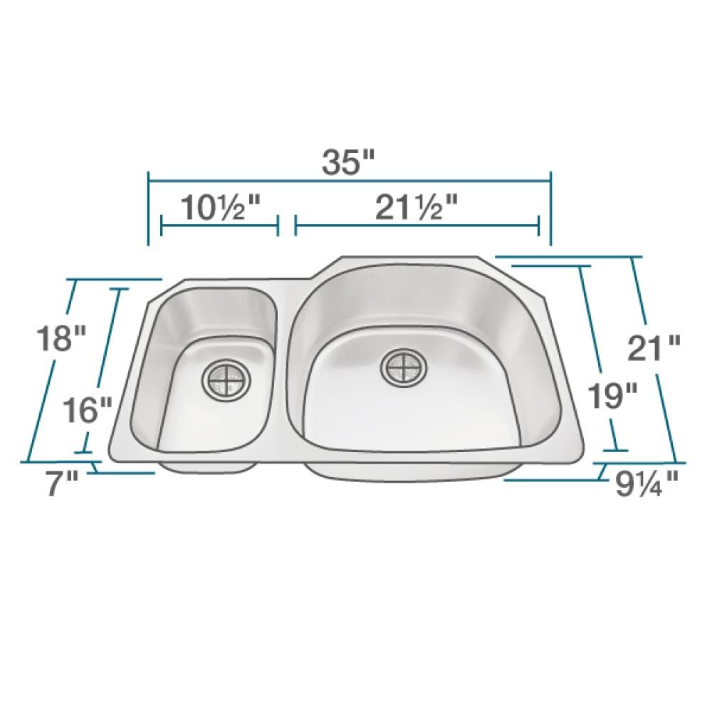 Rene Undermount 35-in x 21-in Stainless Steel Double Offset Bowl ...