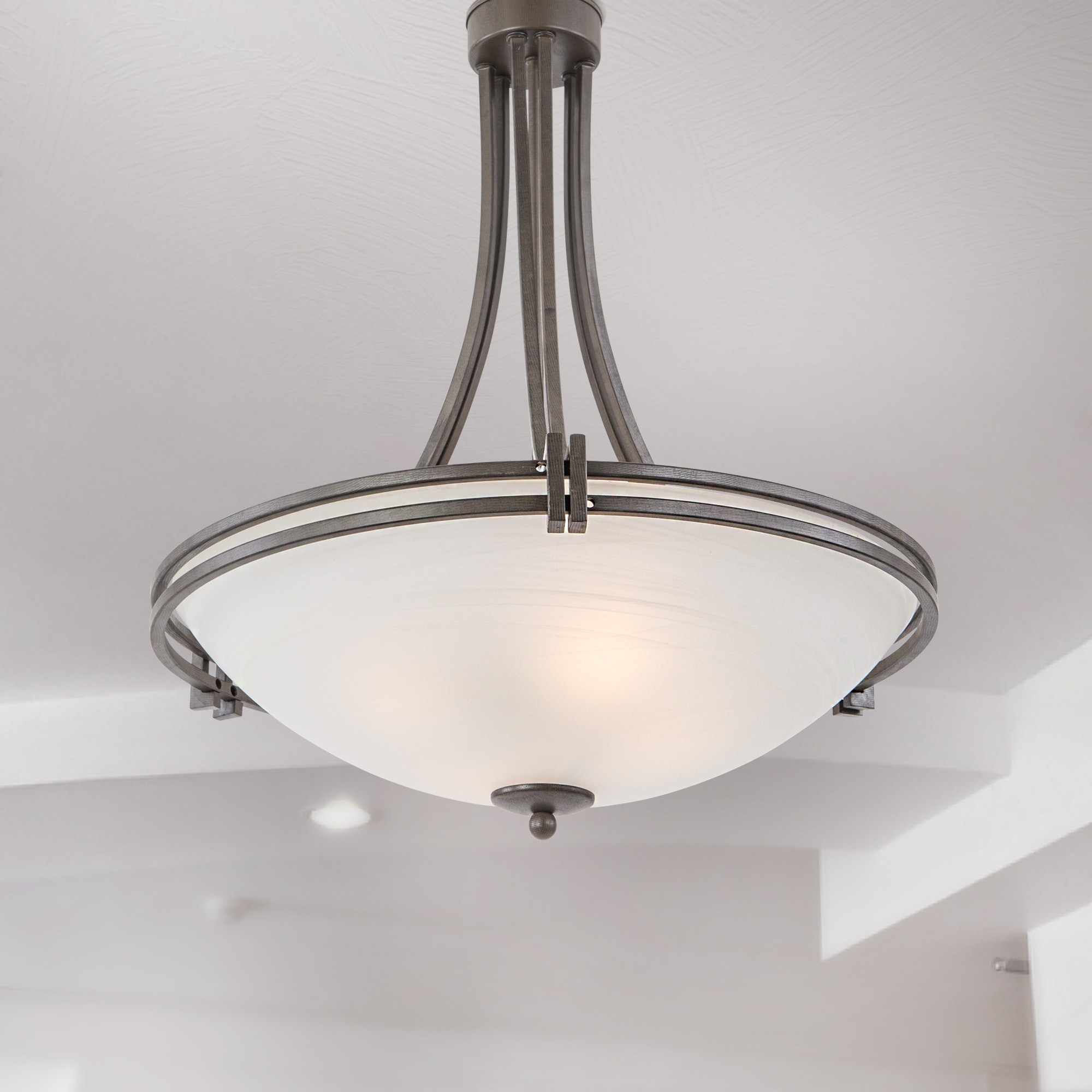 Sequoia Contemporary Brown Steel 4-Light Pendant with Alabaster Glass