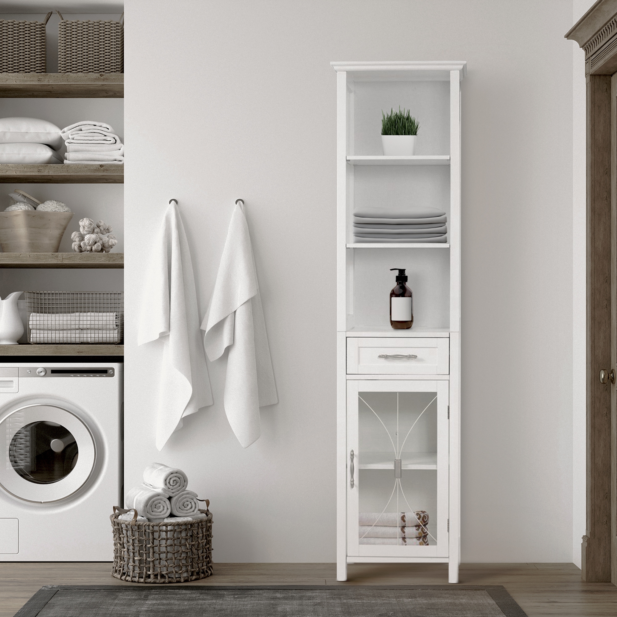 Teamson Home 79LA78 Delaney 17 x 65 x 13.5 White Freestanding Linen Cabinet