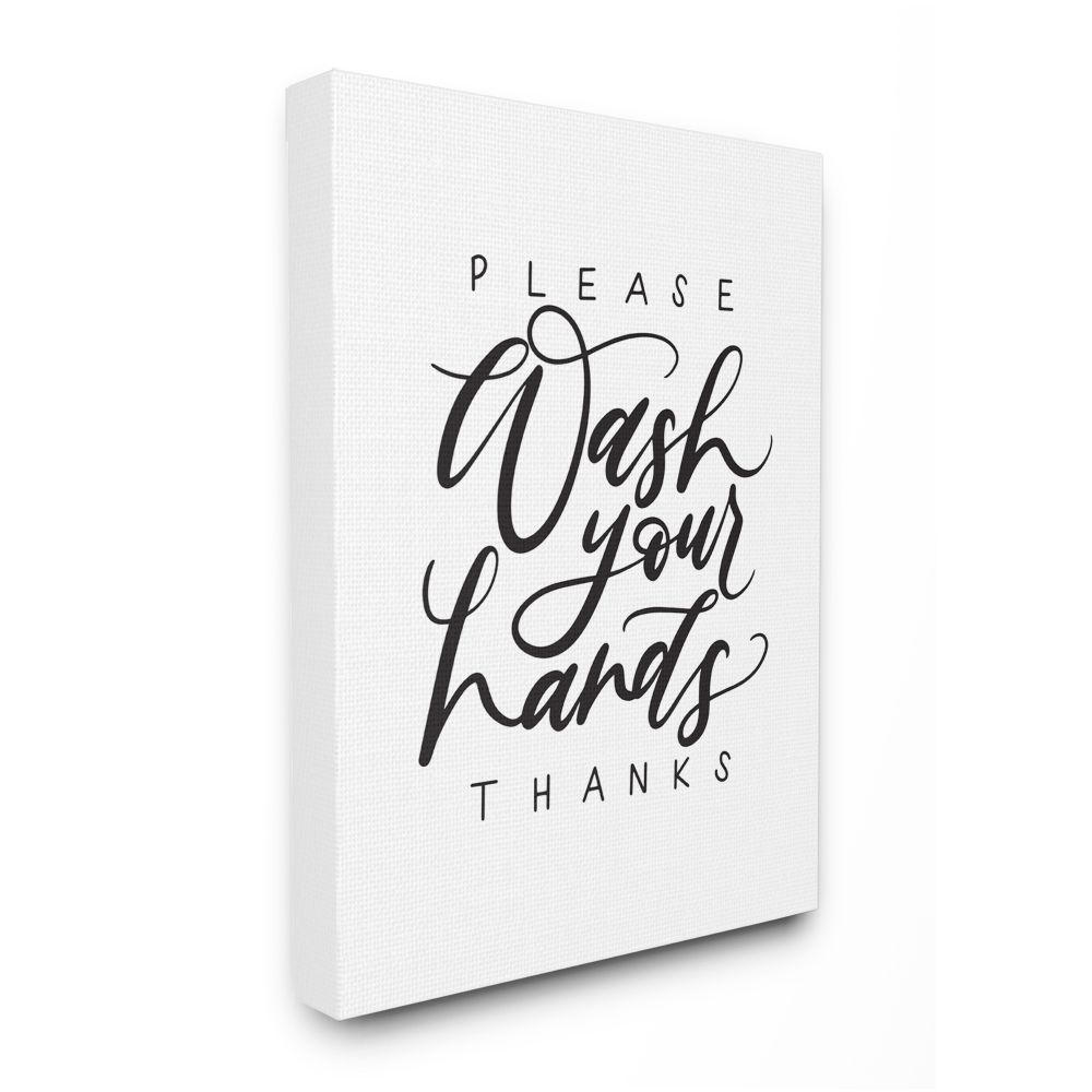 Stupell Industries AB-557-CN-16X20 What Your Hands Phrase Polite Bathroom Sentiment Amanda Houston Gallery Wrapped Canvas 20-in H x 16-in W Inspirational Canvas Print