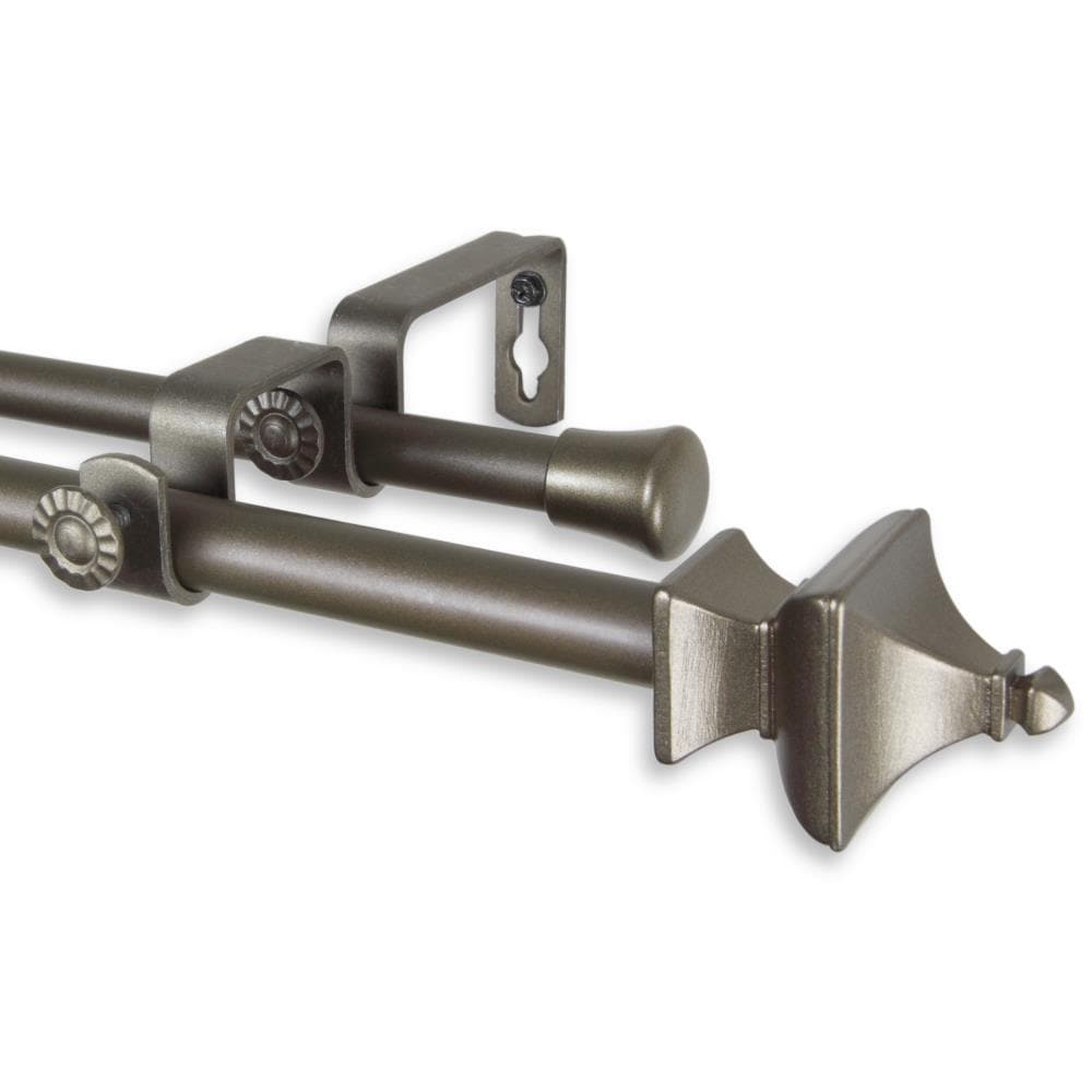 Hart & Harlow L5714-284D 5/8-in Geoffrey 28-in to 48-in Antique gold Steel Double curtain rod with Finials