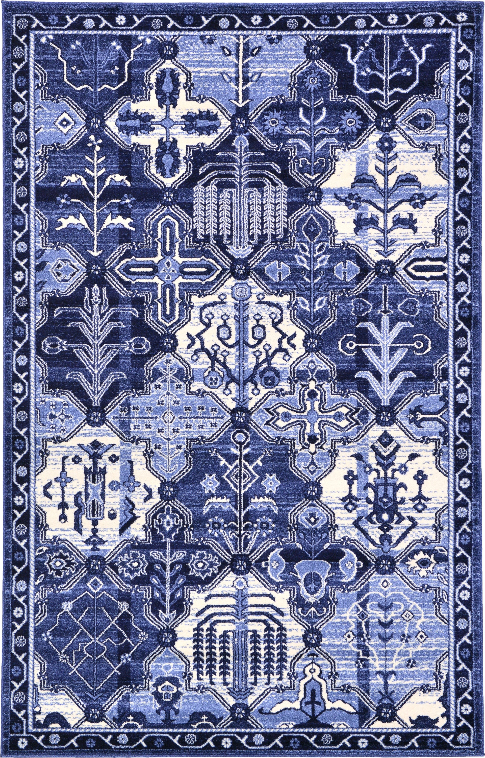 Unique Loom 3119750 Cathedral La Jolla 5 x 8 (ft) Loomed Polypropylene Blue/Ivory Rectangular Indoor Geometric Bohemian/Eclectic Area rug