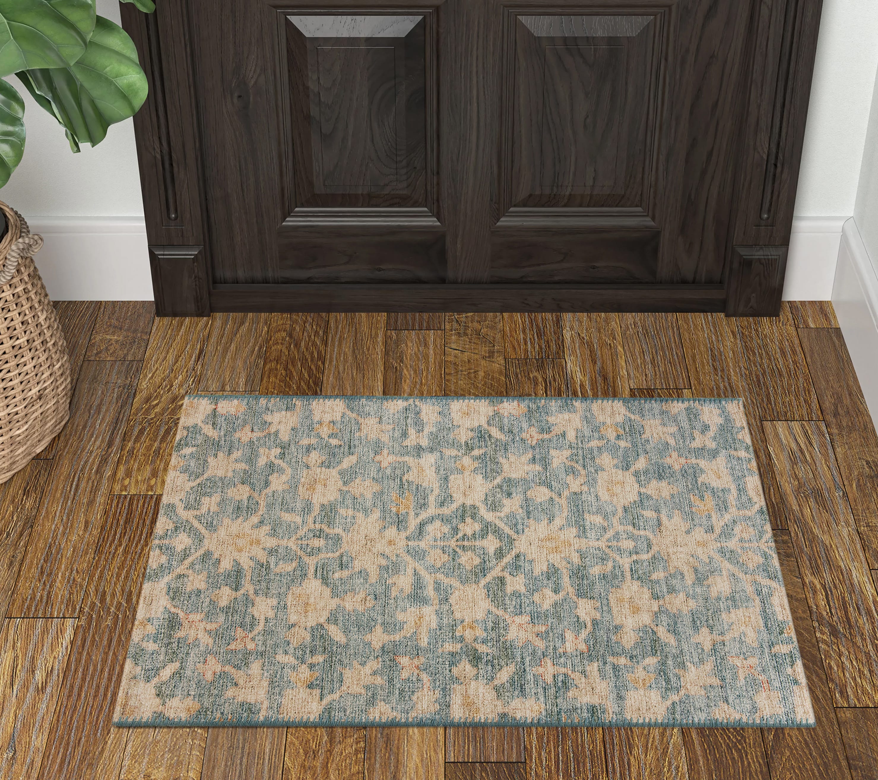 allen + roth 32505 2 x 3 (ft) Polyester Moonstone Rectangular Indoor Floral/Botanical Machine washable Throw rug