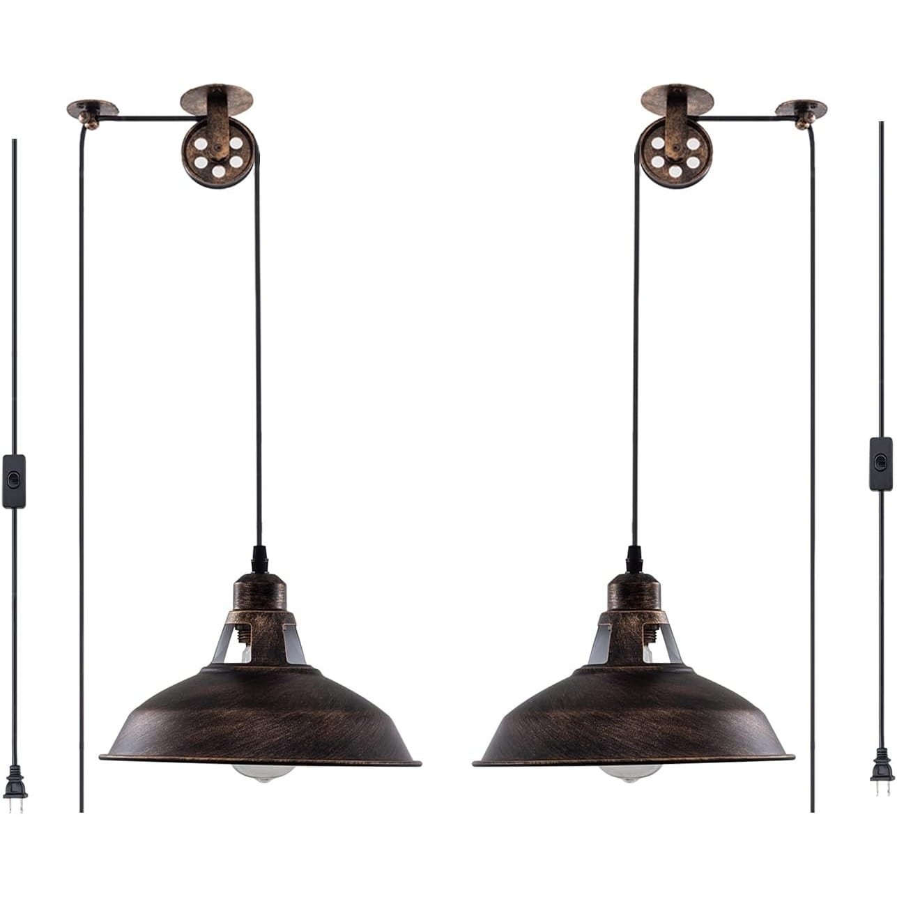 Slagawa  Aged Bronze 2 Pack Plug In Pendant Light with 16.4ft Cord and On Off Switch for Kitchen Island Pool Table