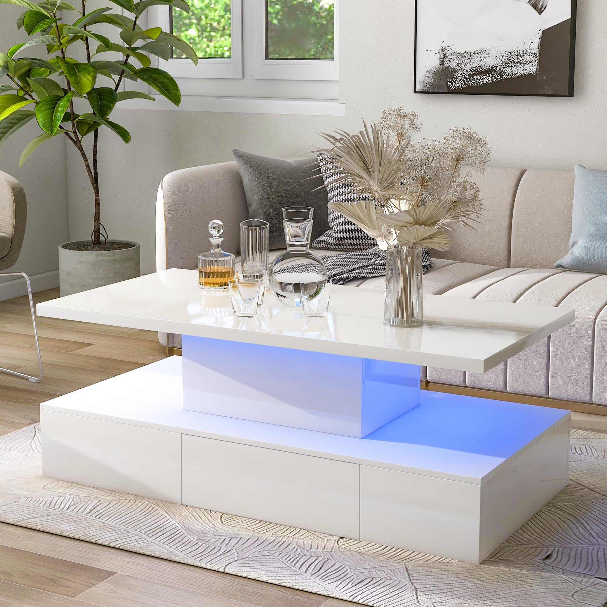 Bayfeve BF-7894K-IN Center Table with LED lighting Particle Board MDF Modern Coffee Table with Storage