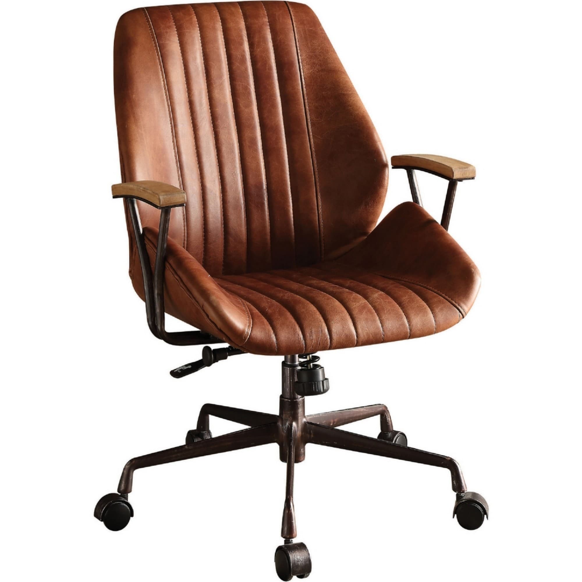 Benzara BM163559 Brown Contemporary Ergonomic Adjustable Height Swivel Leather Executive Chair