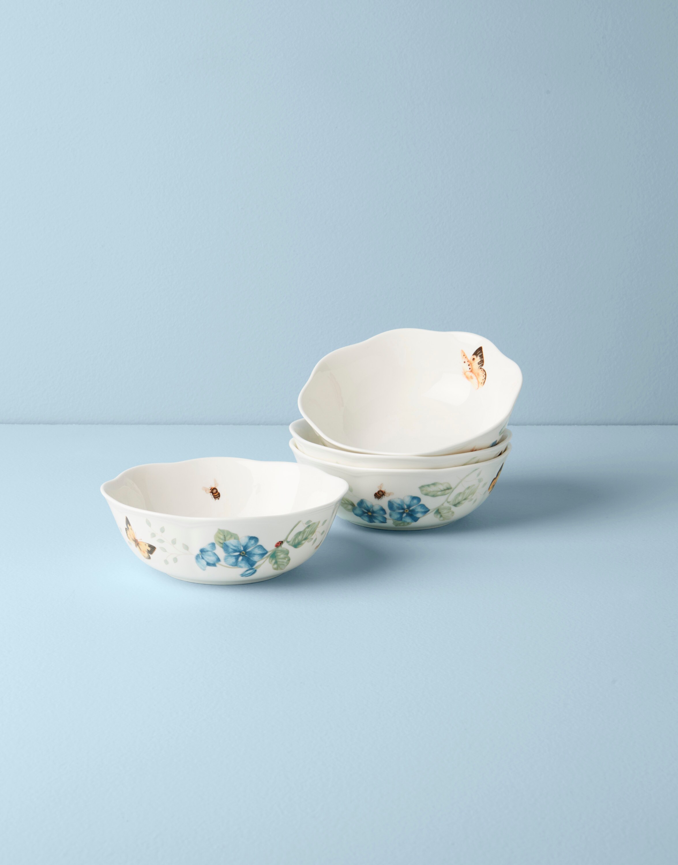 Butterfly Meadow White Ceramic All-Purpose Bowl Set (Set of 4)