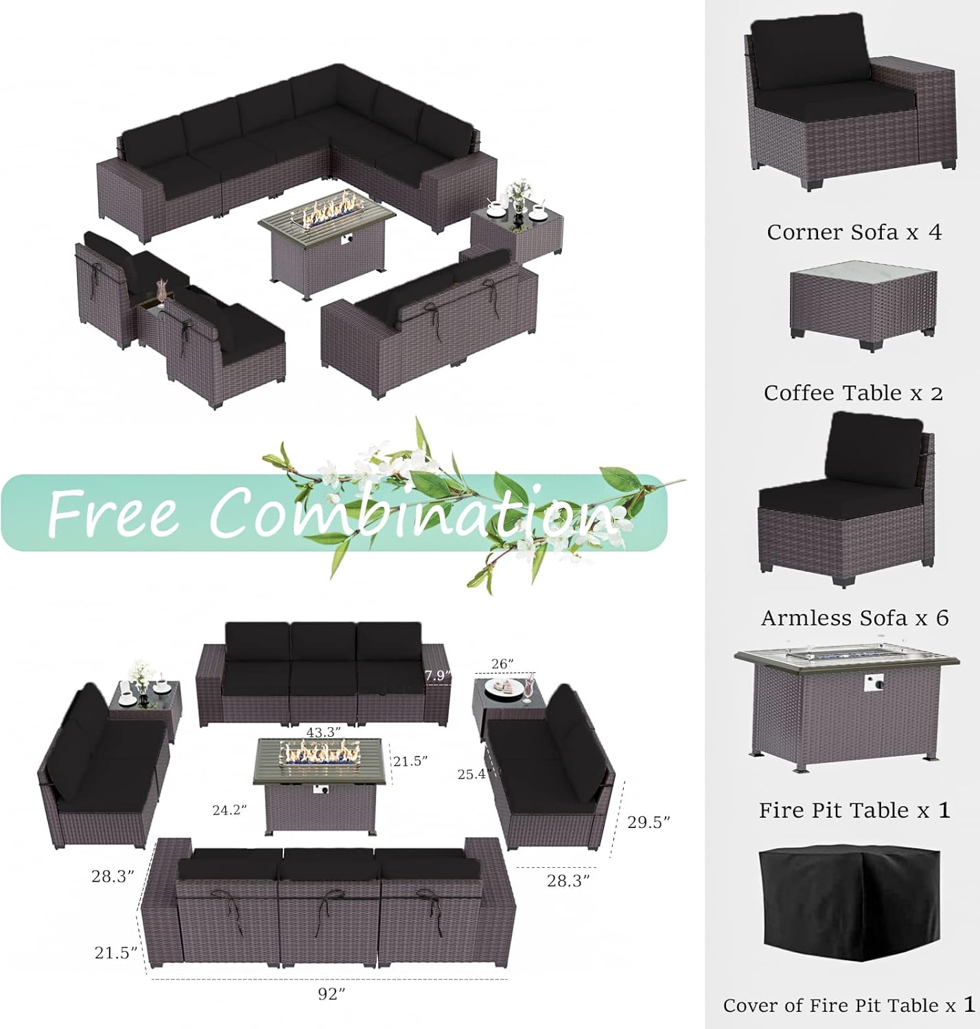 ALAULM LS-12PCS+FP-BLACK Patio-Conversation-Sets - View #6