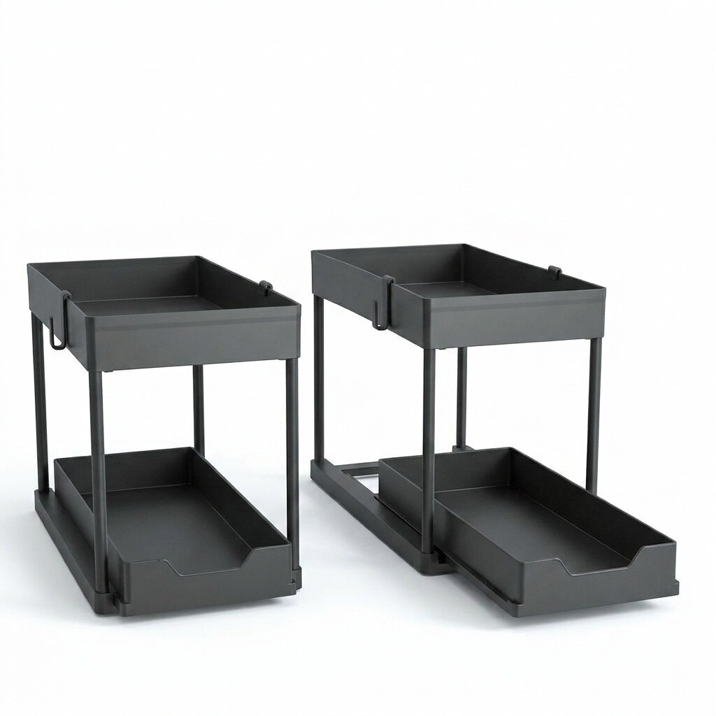 Etokfoks  2 Pack ABS Steel Under Sink Organizer Sliding Drawer Basket Large Capacity Multi Purpose Bathroom Cabinet
