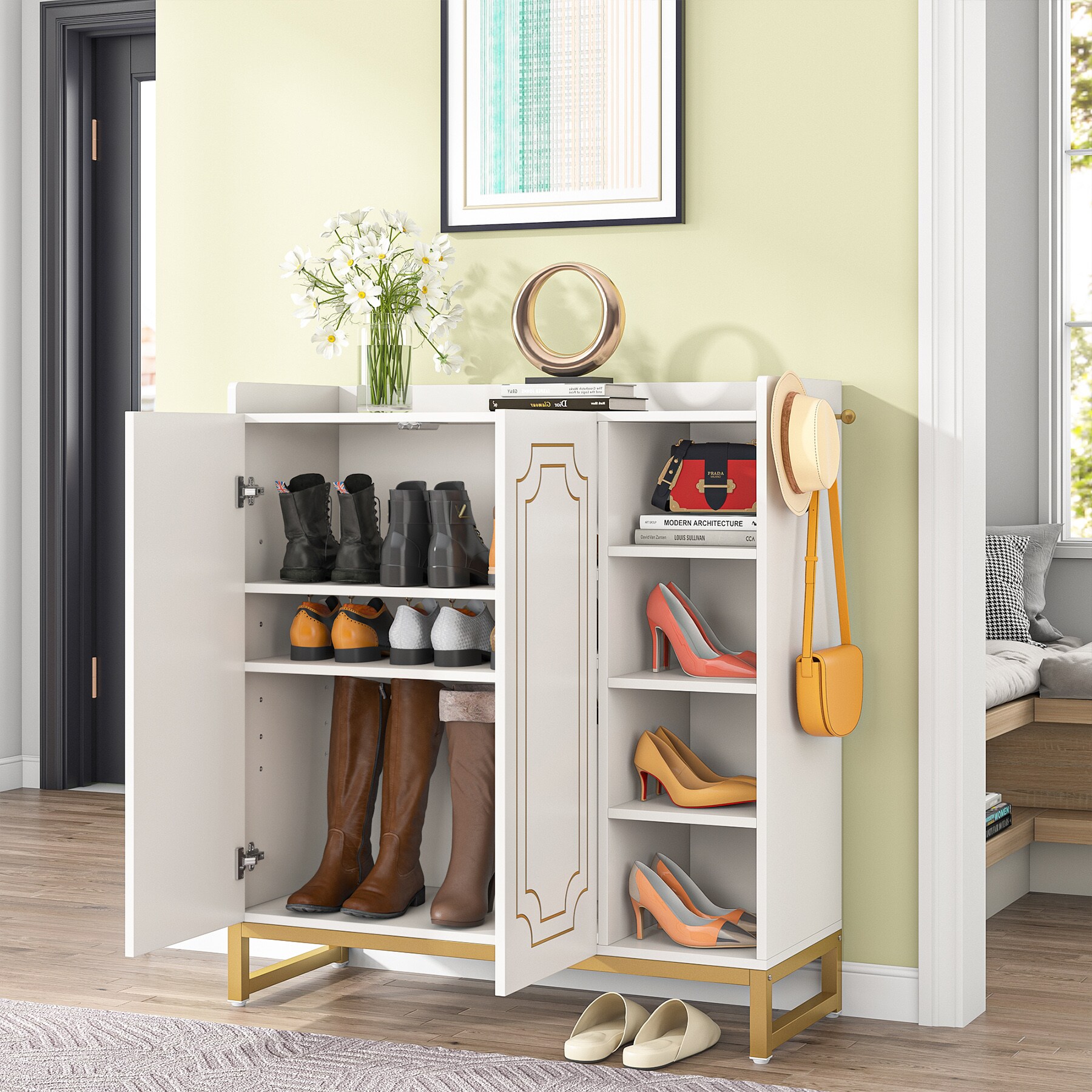 Shoe Cabinet with Doors, 5-Tier Modern Shoe Storage Cabinet for