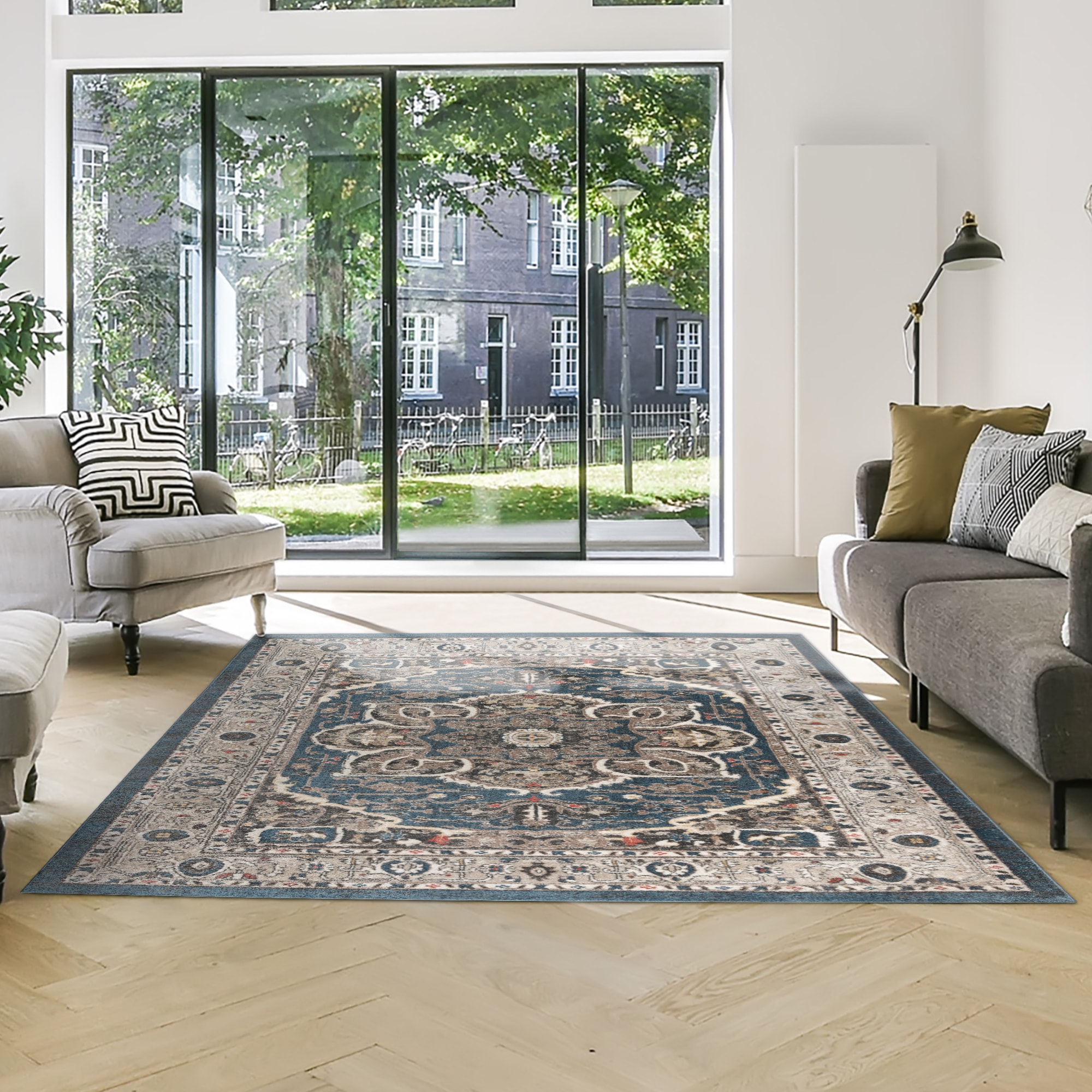 GERTMENIAN 38808 8 x 10 (ft) Polypropylene Blue Rectangular Indoor Oriental Area rug