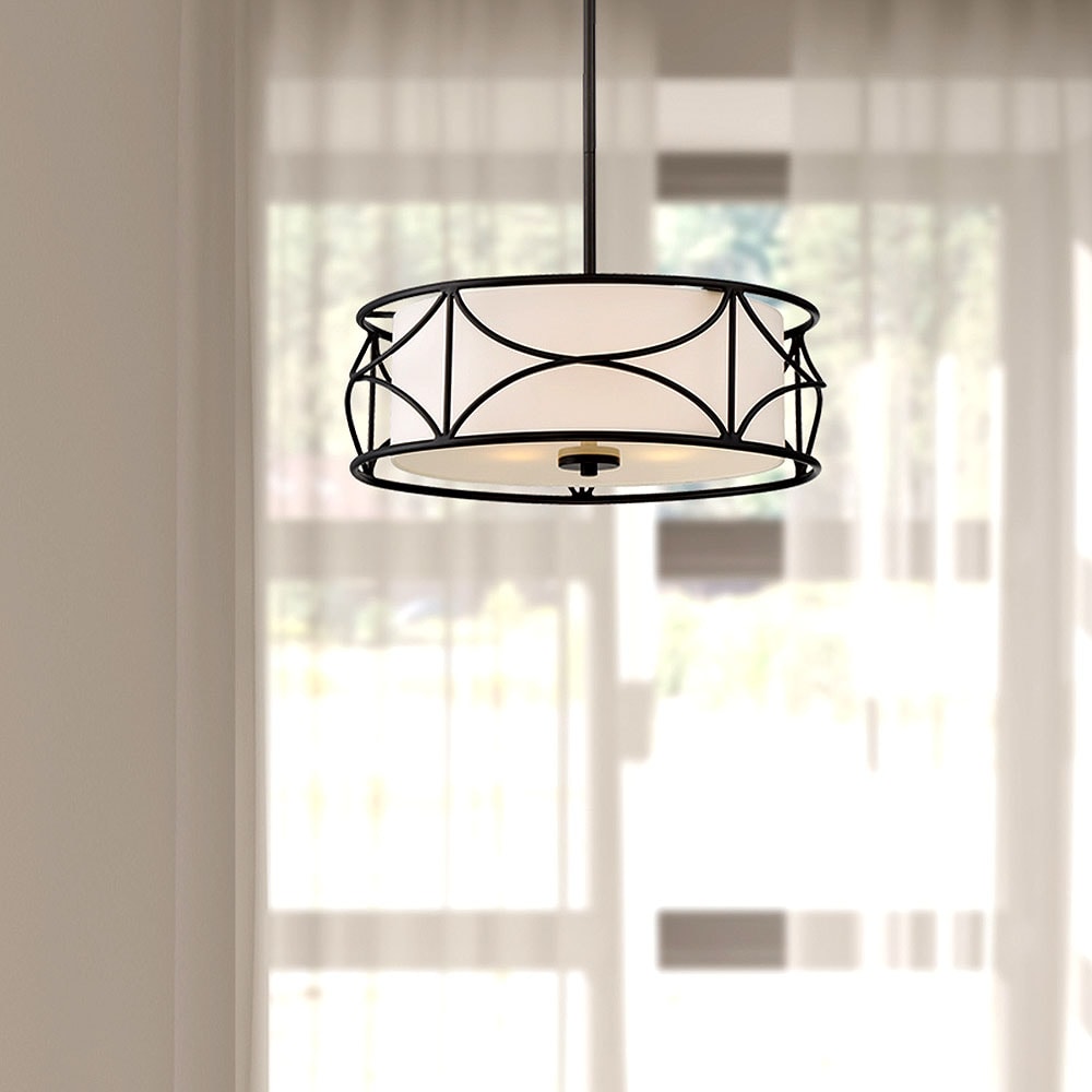 Avara 18'' Oil Rubbed Bronze Drum Pendant with Frosted Diffuser