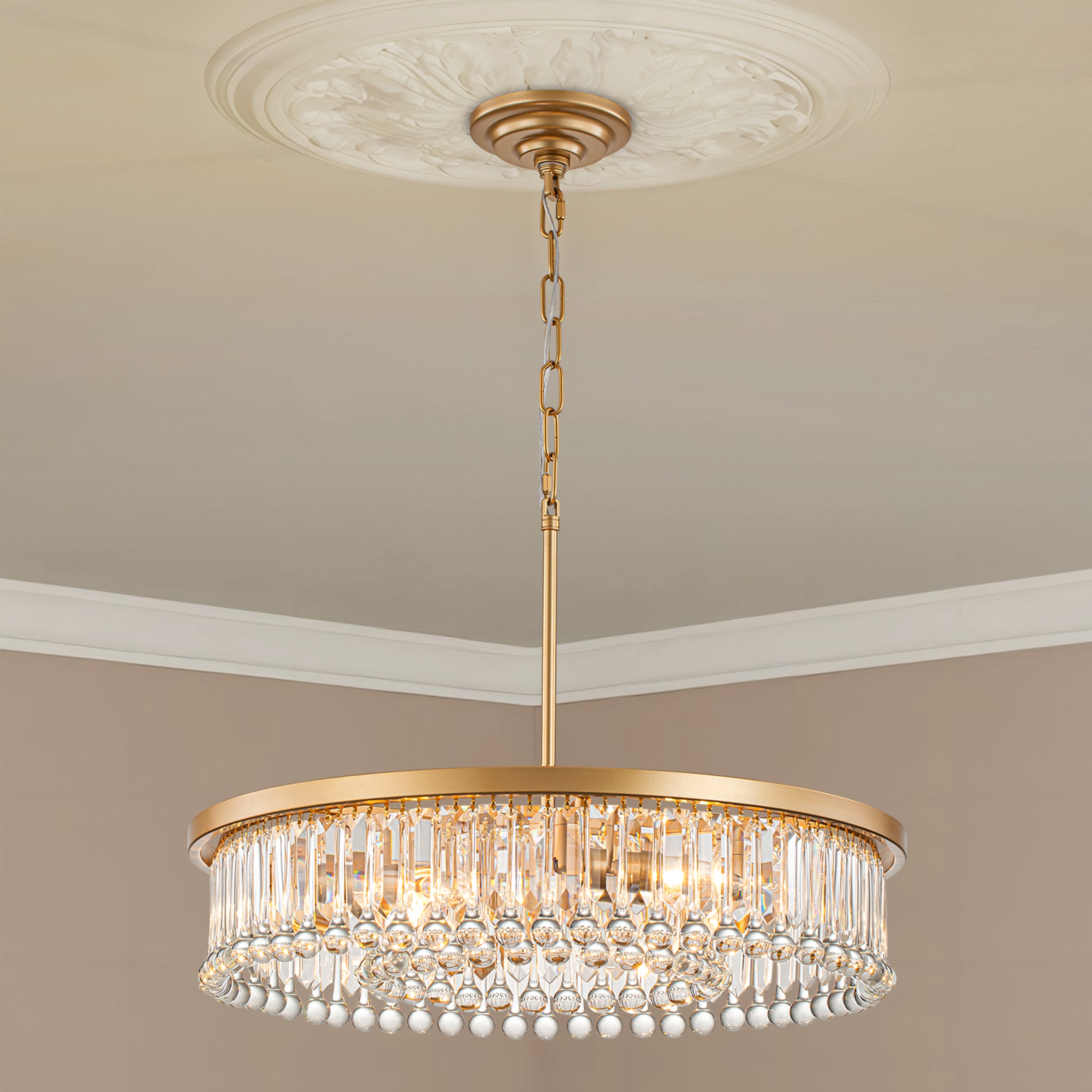 GoYeel ZP067GD06 6 -Light Gold Modern/contemporary Crystal For Use in Bedrooms, Dining Rooms, Foyers, Kitchens, Living Rooms Chandelier
