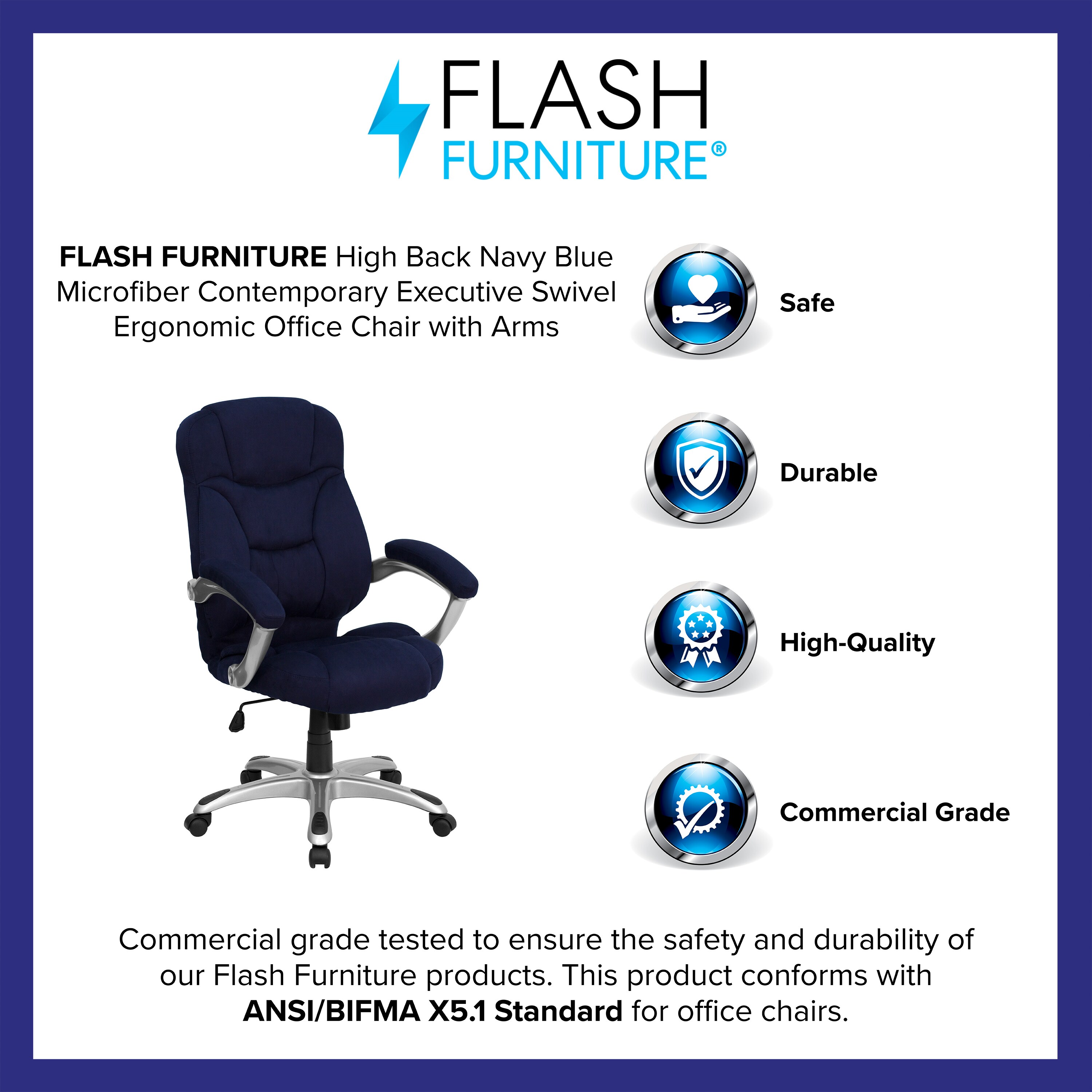 Flash Furniture Navy Blue Microfiber Contemporary Adjustable