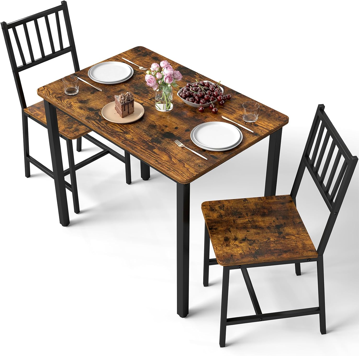 MooxvMoo - 3 Piece Rectangular Dining Table Set for 2 Breakfast Nook Furniture with 2 Chairs for ...
