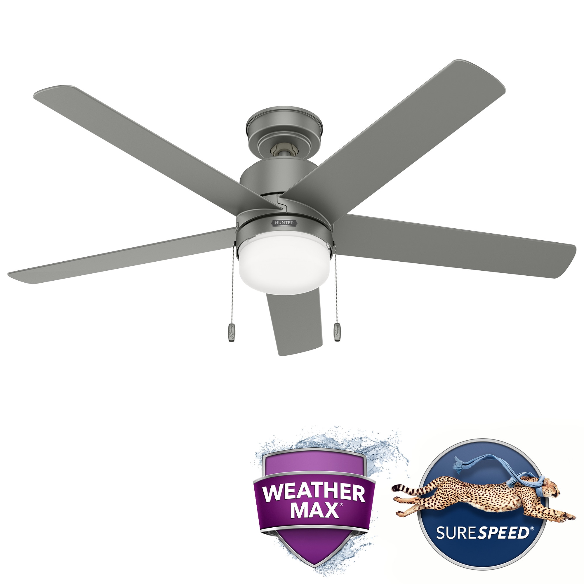 Hunter 51490 Sea Anchor 52-in Matte Silver Indoor/Outdoor Ceiling Fan with Light (5-Blade)