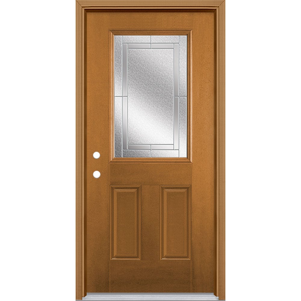 Masonite 3419736 Focus 36-in x 80-in x 4-9/16-in Fiberglass Half lite Right-hand inswing Oakcrest Stained Prehung Front Door with Brickmould Insulating core