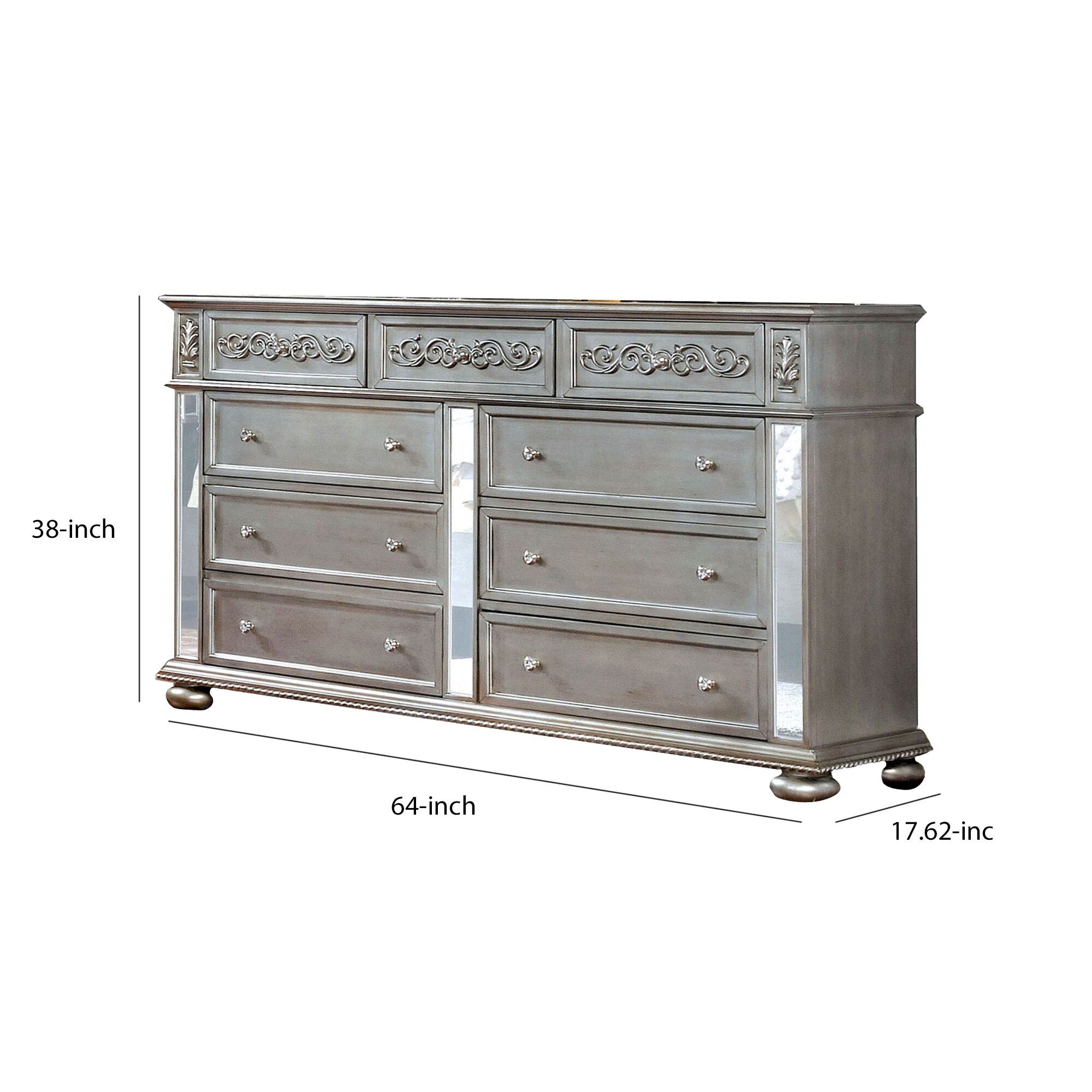 Benzara Gray and Clear 9 Drawer Standard Dresser in the Dressers