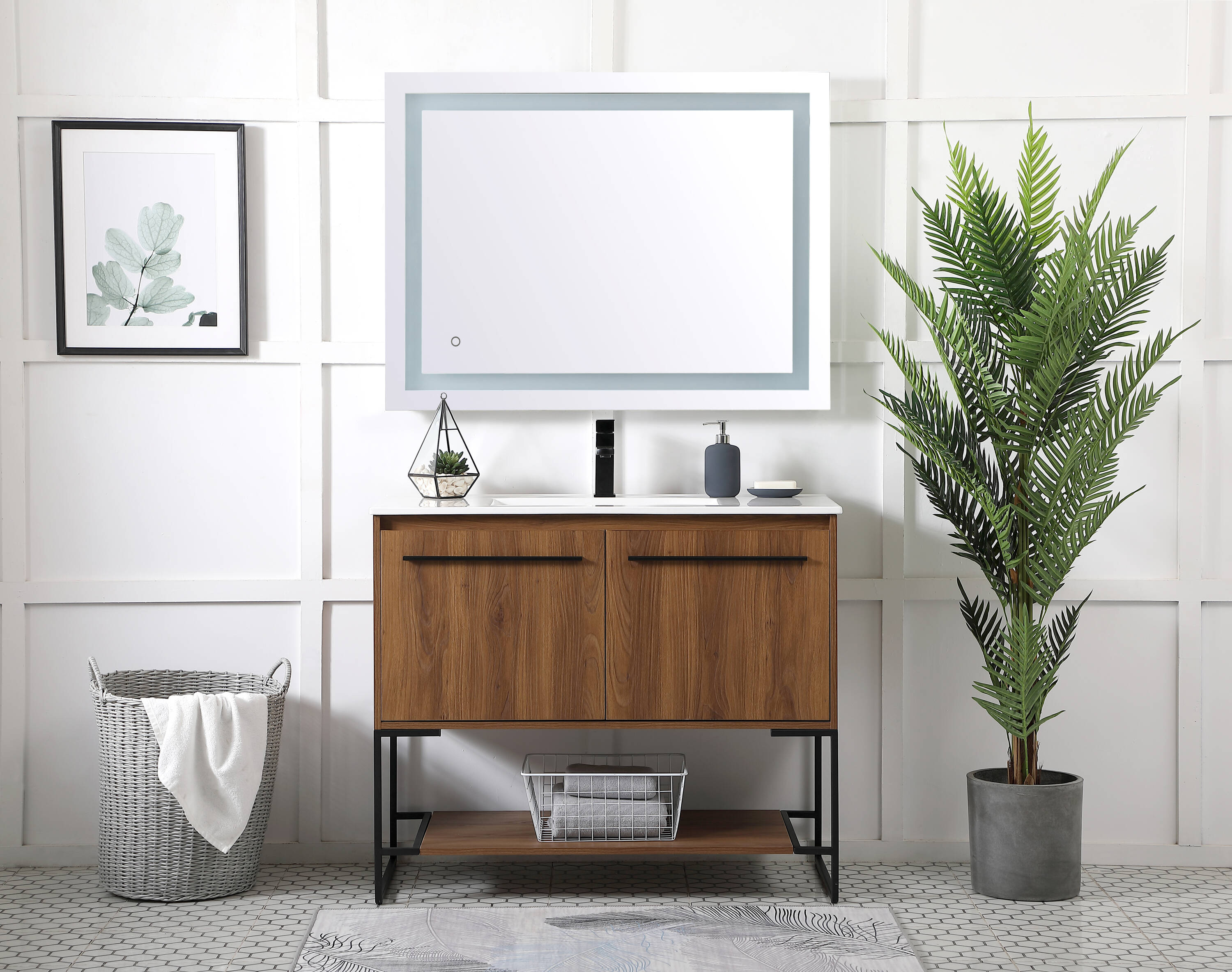 Walnut Brown 40" Single Bathroom Vanity with Porcelain Top