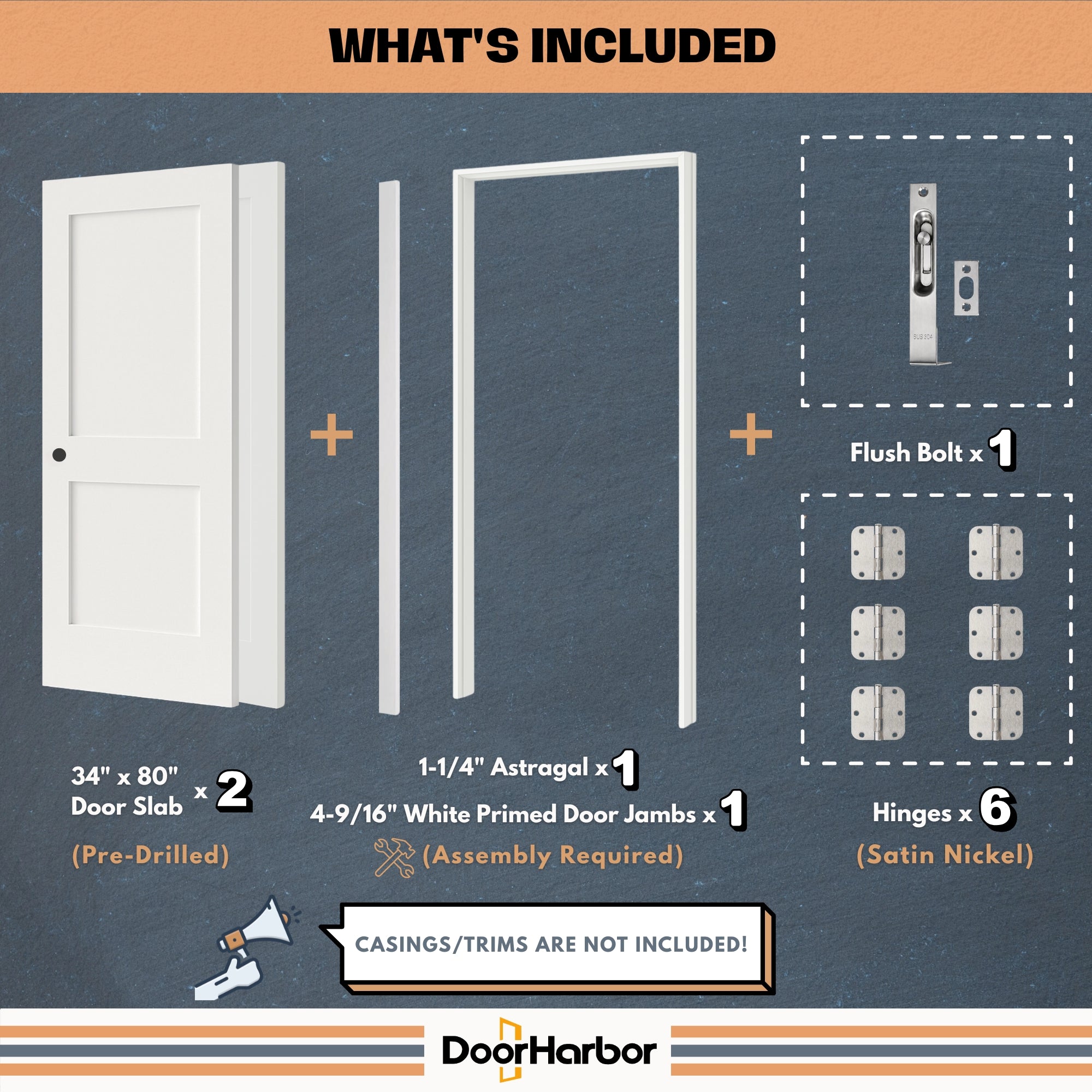Door Harbor 68-in x 80-in Interior Double Prehung French Door Left