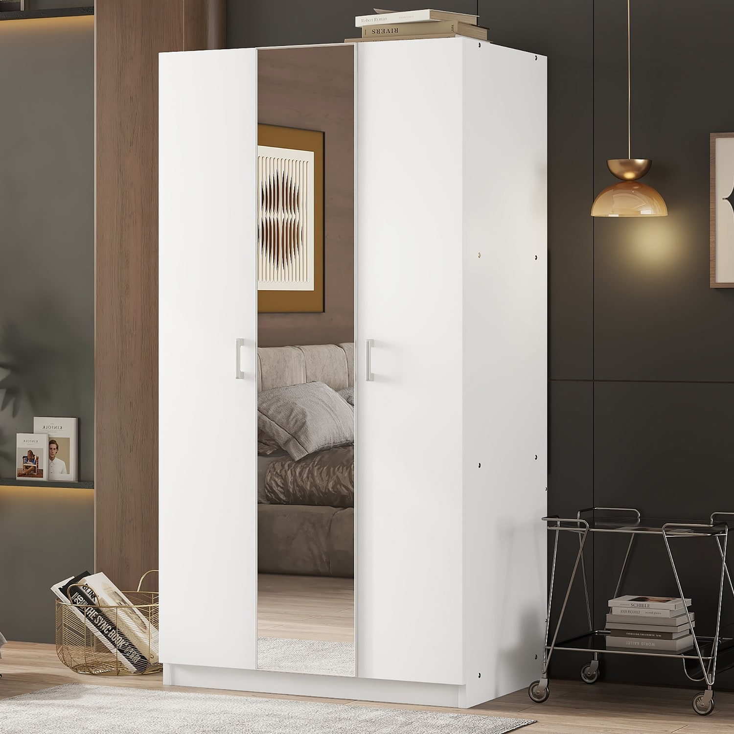 GZMR GM-W1296 3 Door Wardrobe with Mirror White Armoire
