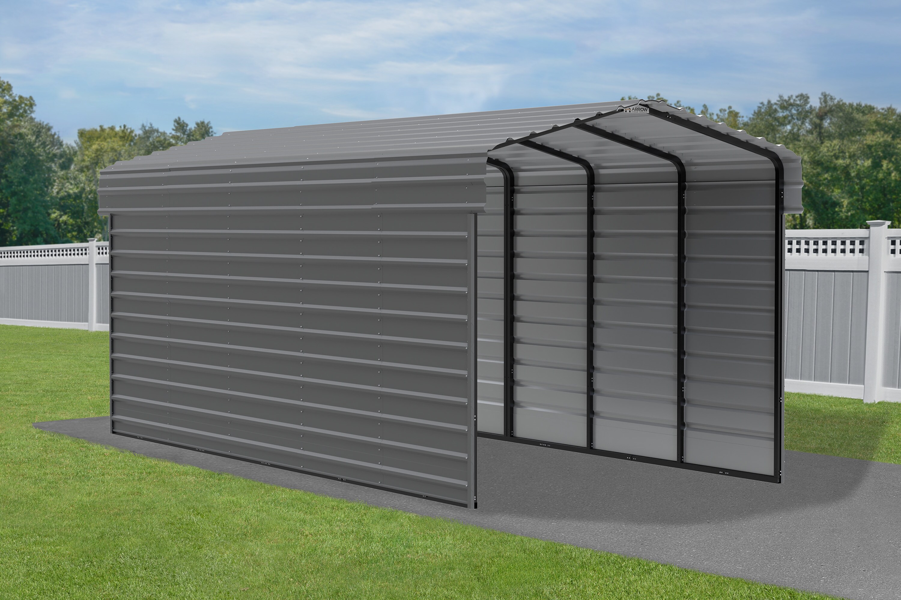 Charcoal 10' x 24' Steel Carport Kit with Enclosure