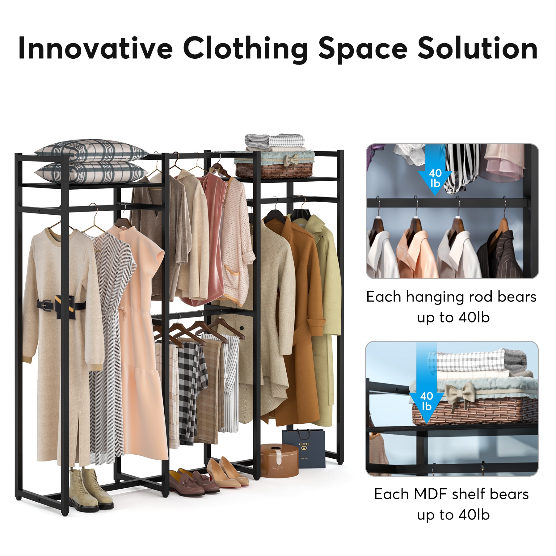 5-Bar Pants Hangers, Pack of 6 Space-Saving Clothes Hangers, Closet Storage  Organizer
