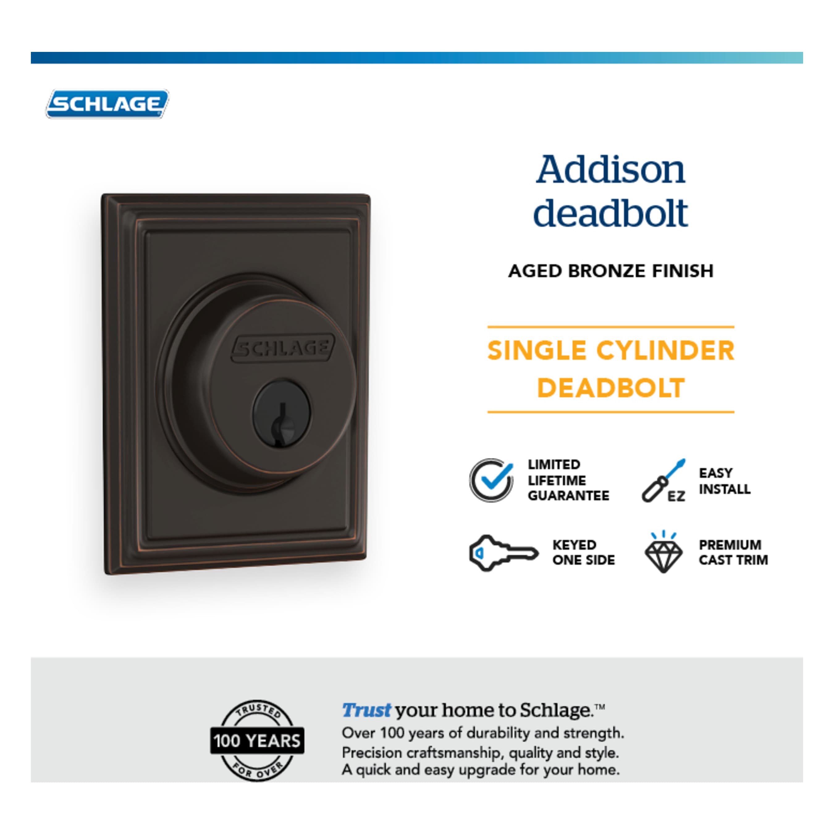 Schlage Single Cylinder Aged Bronze Single Cylinder Deadbolt Lock B60 N G Add 716 At 3366