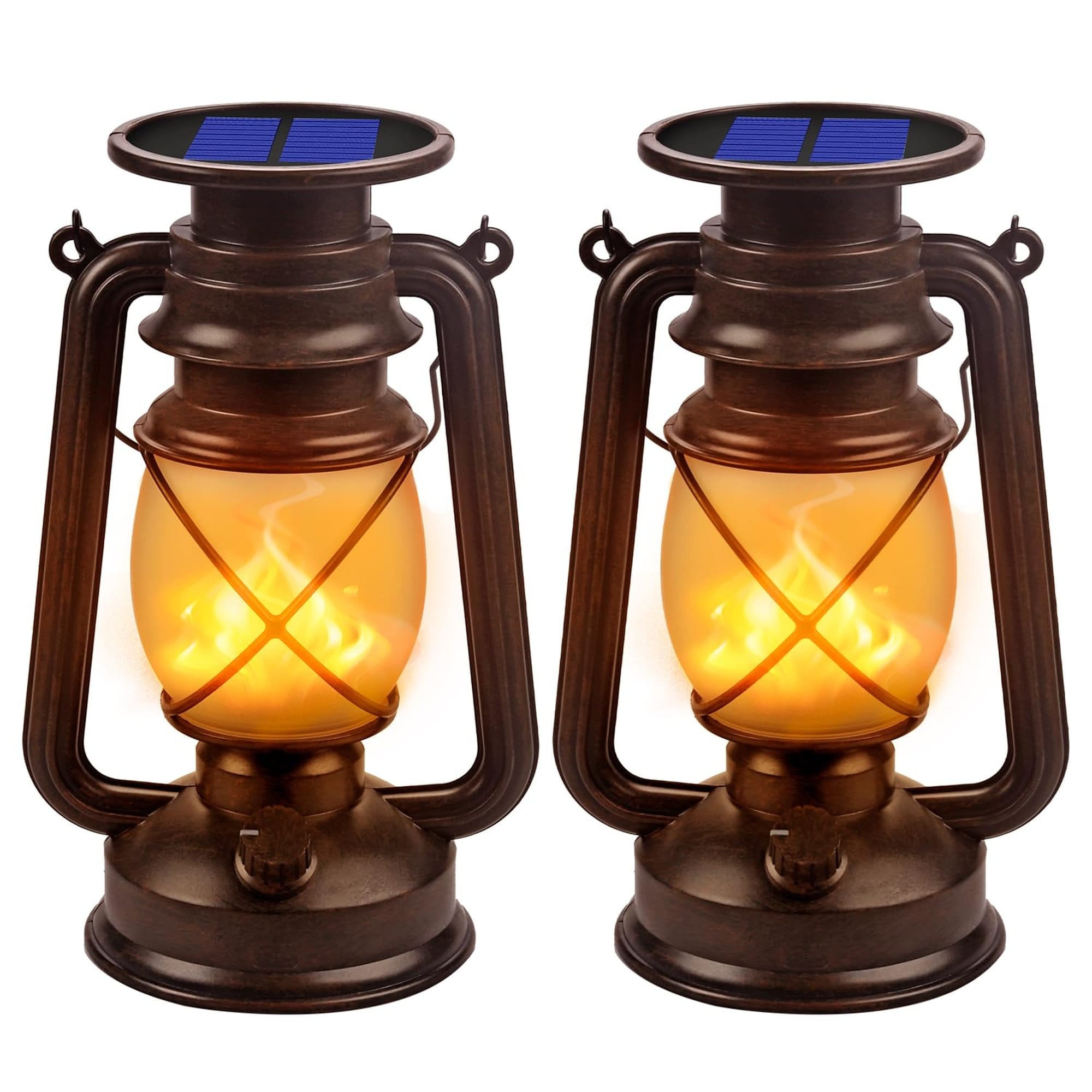 Angel Sar 2 Pcs Solar Lantern Outdoor Hanging Solar Lights Dancing Flame LED Waterproof for Camping Landscape Decor Table Patio Garden Yard Pathway Porch