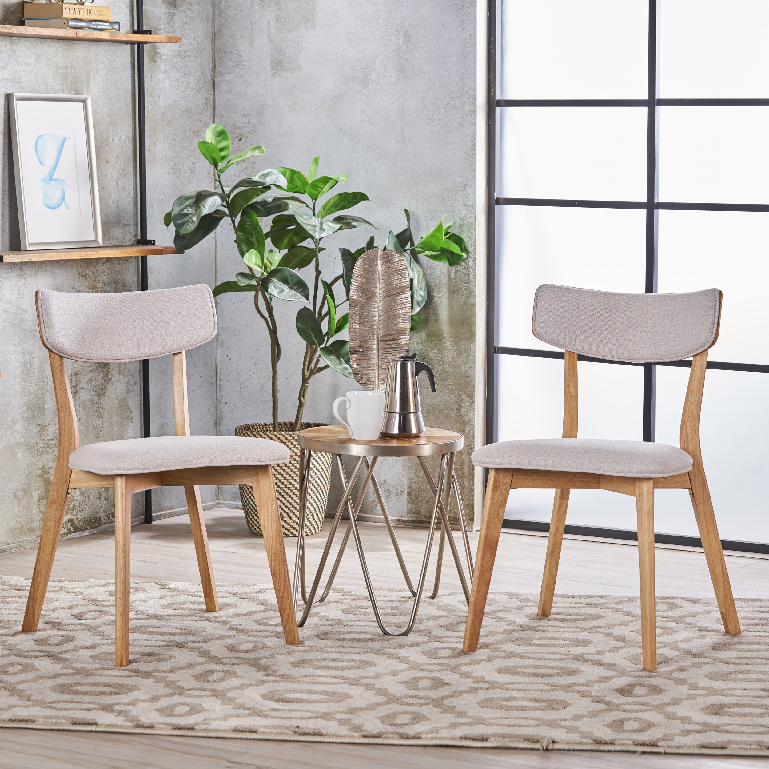 Christopher Knight Home 301305 Chazz Mid Century Light Beige Fabric Dining Chairs with Natural Oak Finished Frame-Set of 2