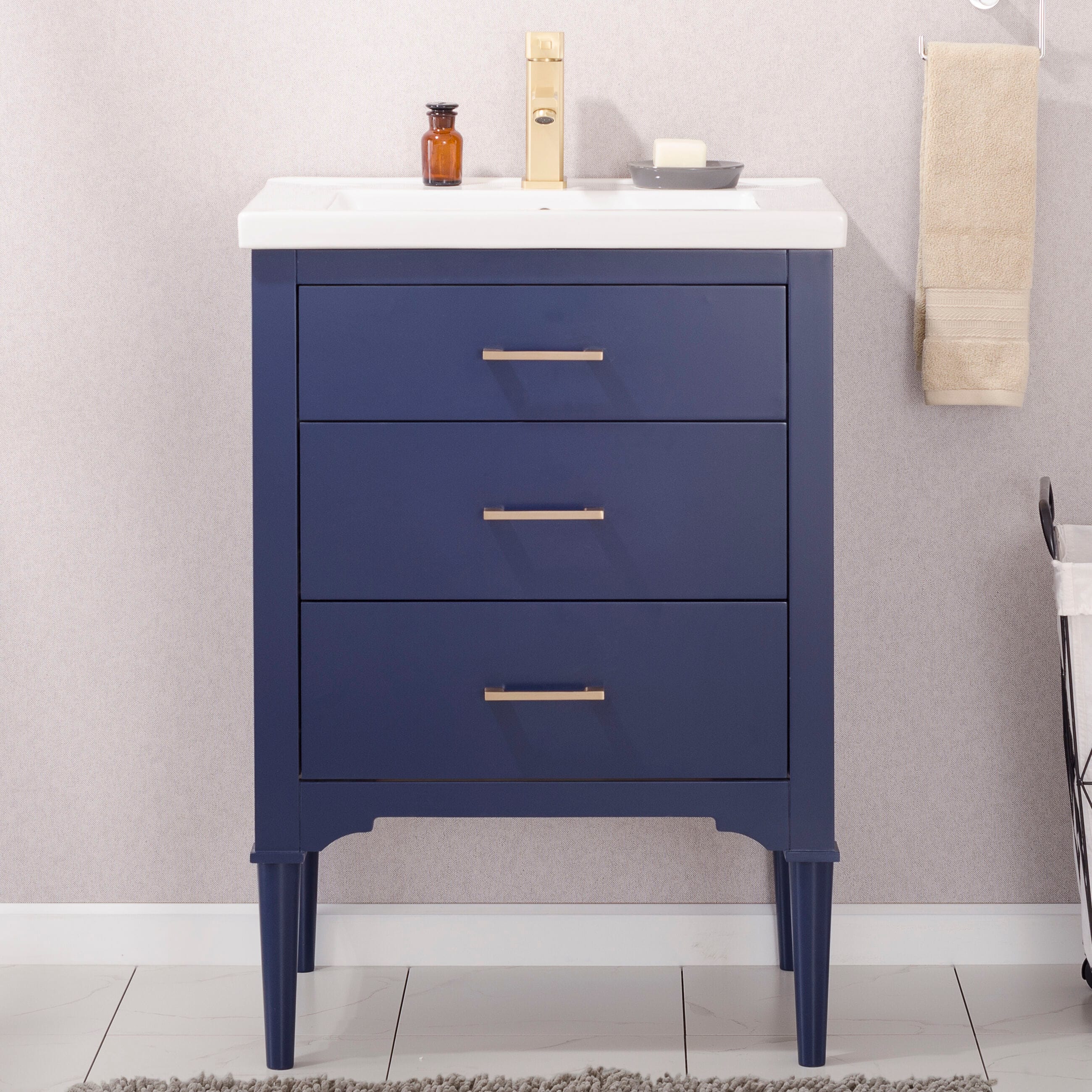 Mason 24-in Blue Single Sink Bathroom Vanity with White Porcelain Top | - Design Element S01-24-BLU