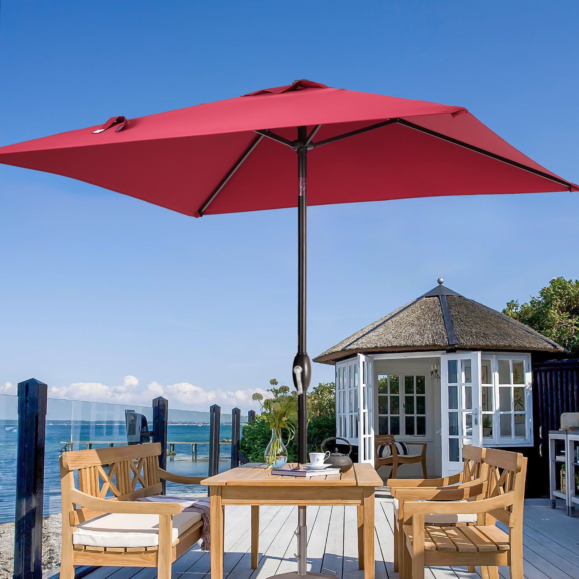 Sonkuki SD-CX-6565RD 6.5-ft Steel Red Push-button Tilt Market Patio Umbrella