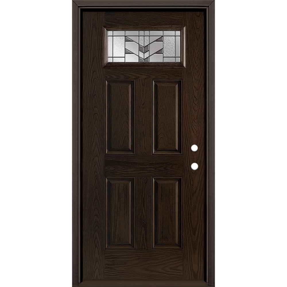 Masonite 3420295 Frontier 36-in x 80-in x 4-9/16-in Fiberglass 1/4 lite Left-hand inswing Walnut Stained Prehung Front Door with Brickmould Insulating core