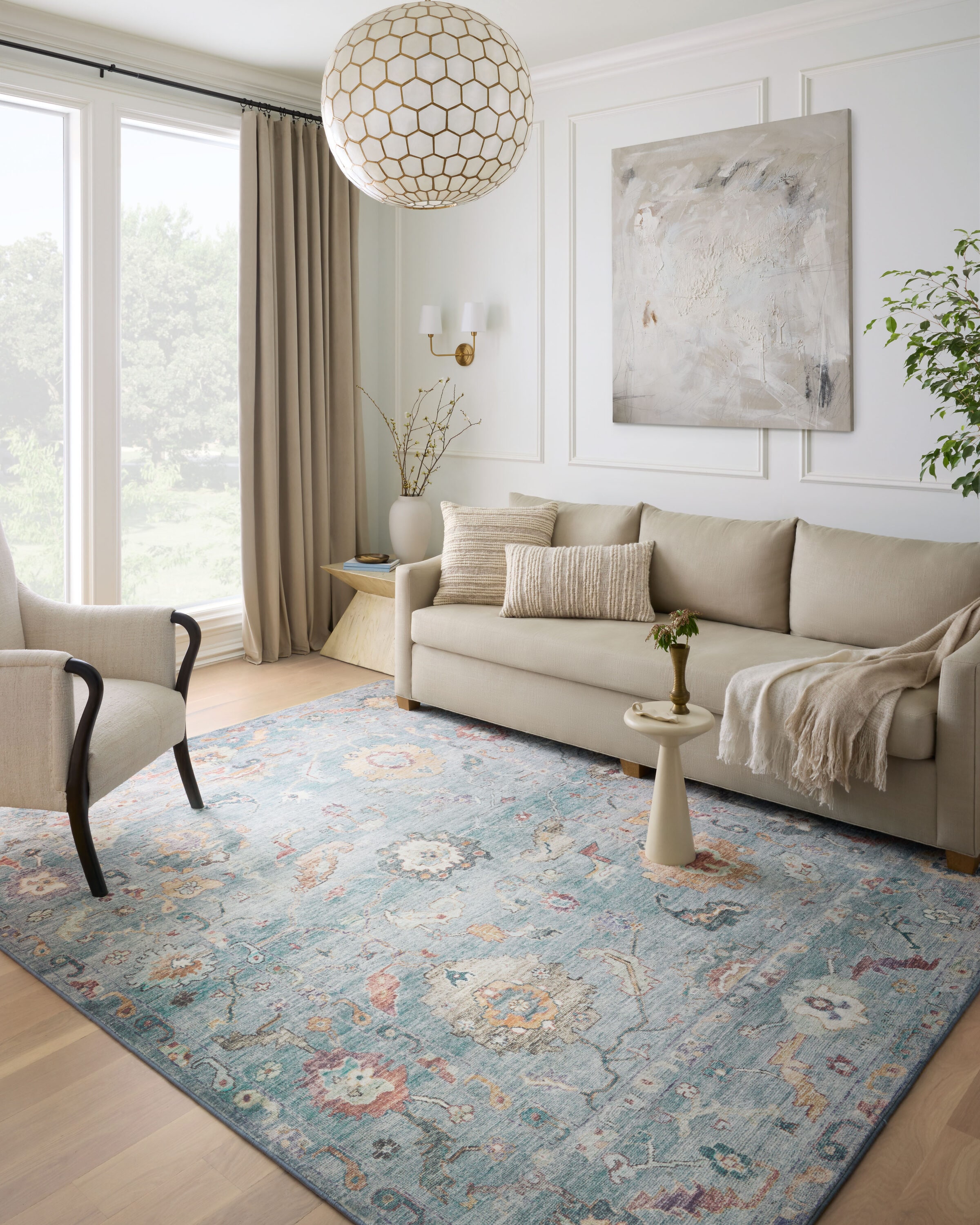 Cloudscape Dream 2'x5' Blue Wool-Blend Indoor Area Rug