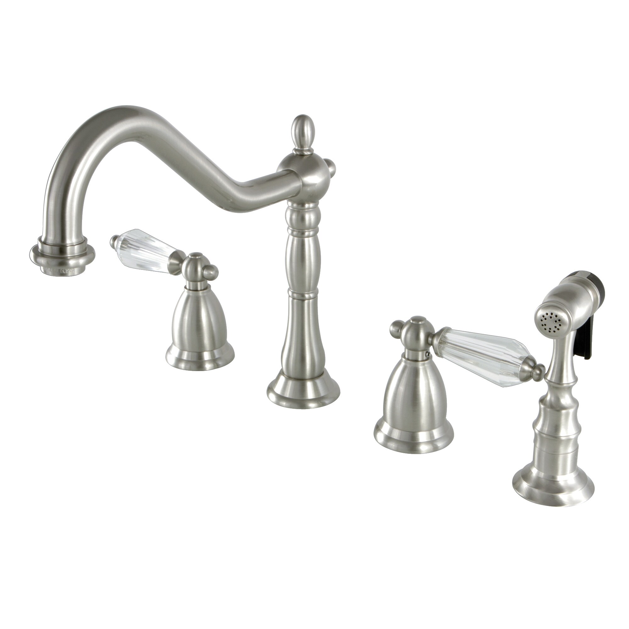 Kingston Brass WLKS1798WLLBS Wilshire Brushed nickel Double Handle Deck-mount Kitchen Faucet with Sprayer ( Side Sprayer Included )